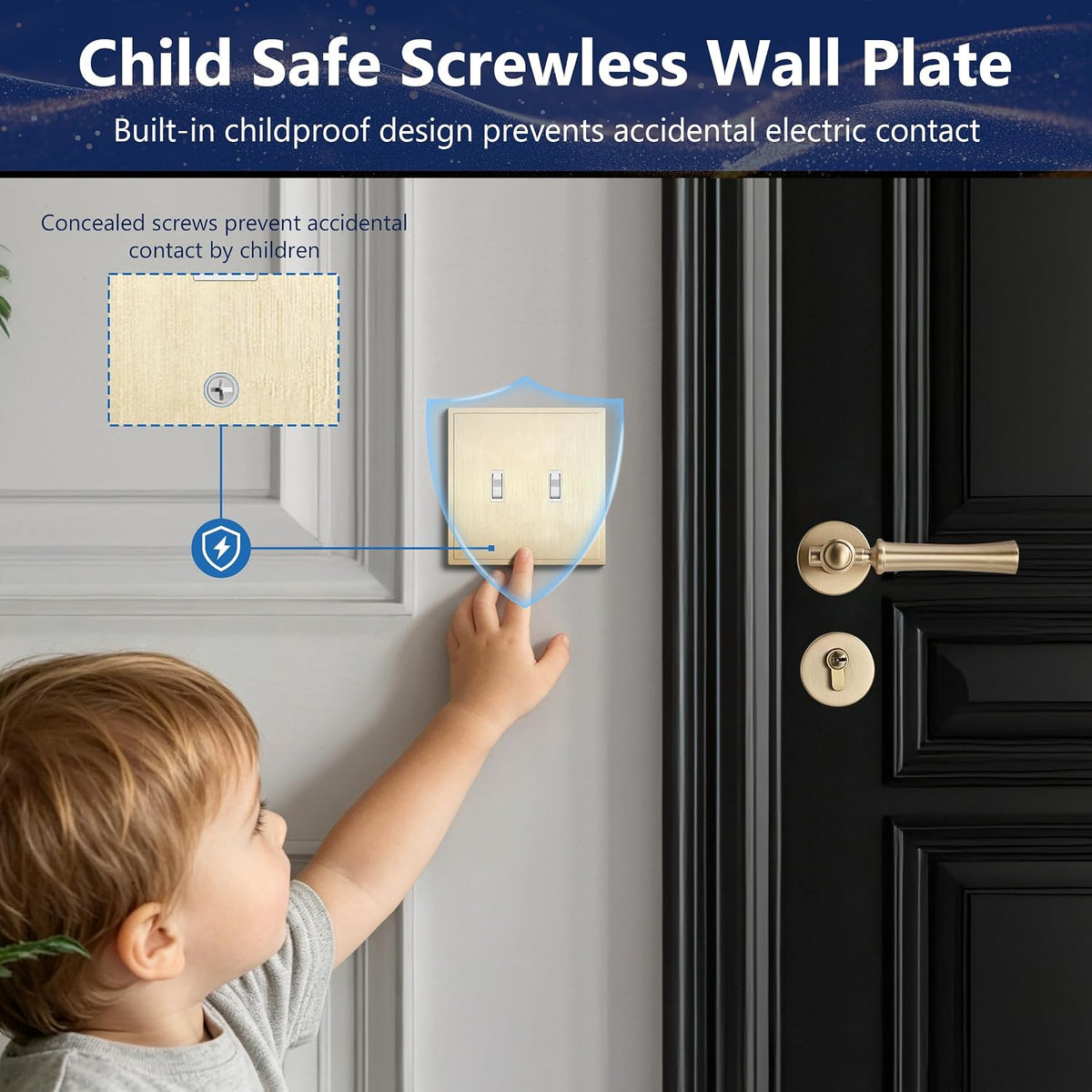 LIDER Modern Ogee Edge Screwless Wall Plate, Mid-Size 2-Gang Toggle Cover 4.88” x 4.92”, Contemporary Decor Style, ETL
