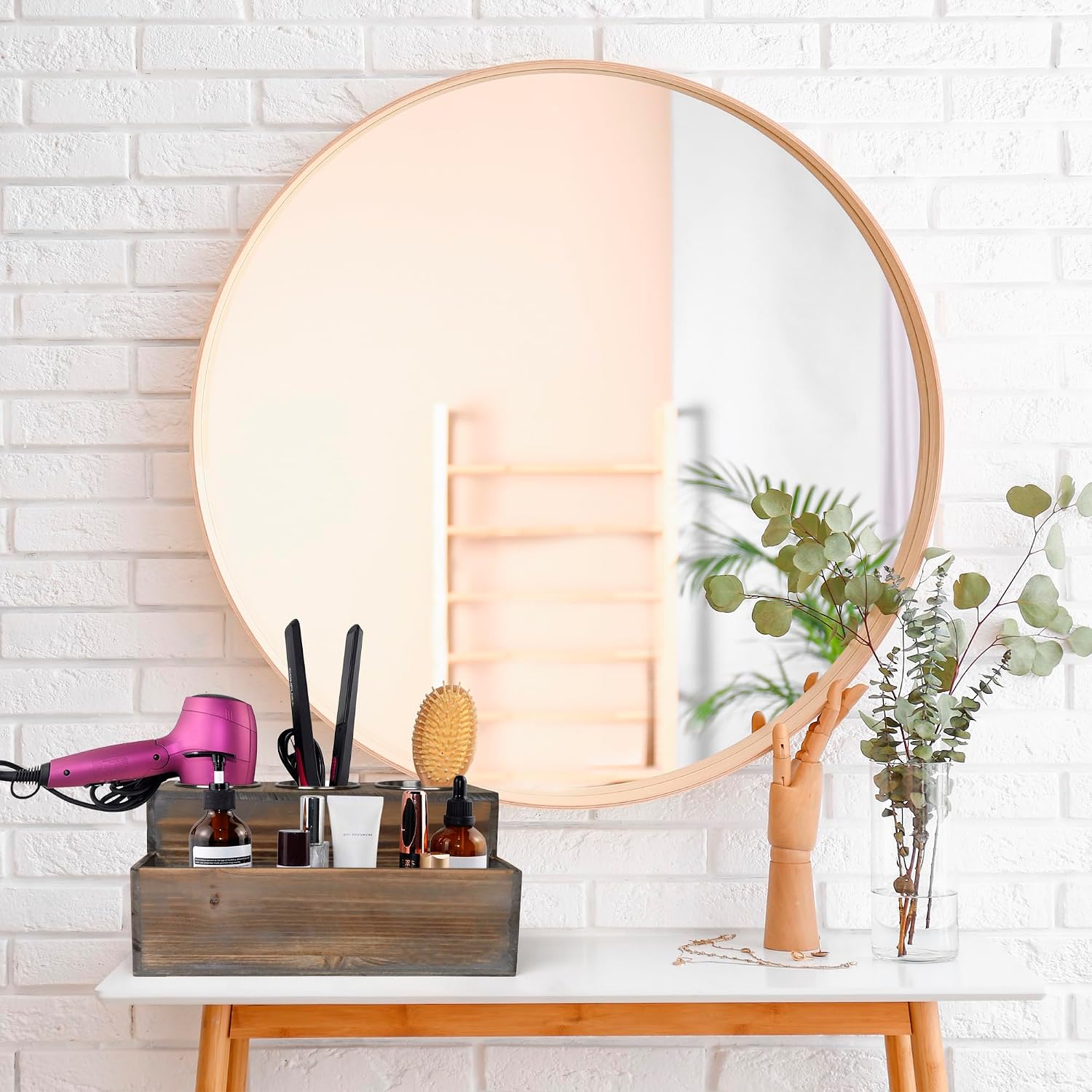 Besti Wooden Hair Dryer Holder – Hair Tools and Styling Supplies Organizer and Storage for Vanity and Bathroom