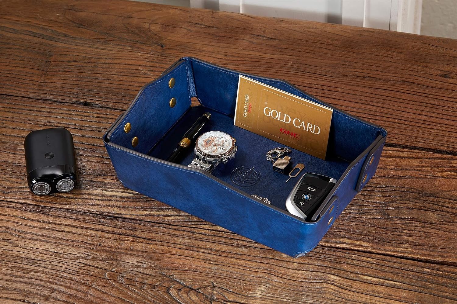 Travel PU Valet Tray / Dark Blue_l / Blue