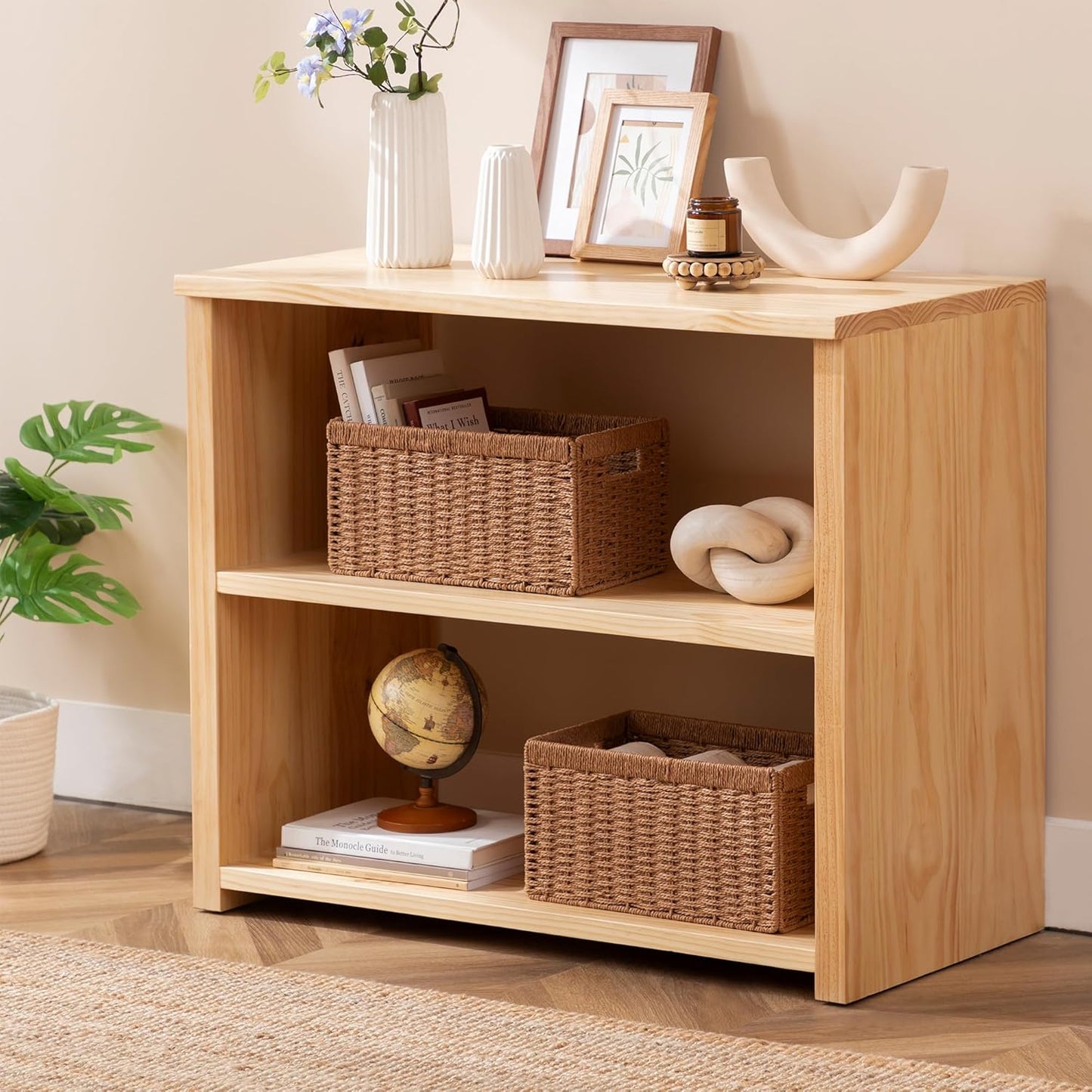 Wicker Basket / 13.4Lx8. W Woven Paper Rope Storage Baskets / Caramel / Medium / 3 x 7.1 / Set of 2