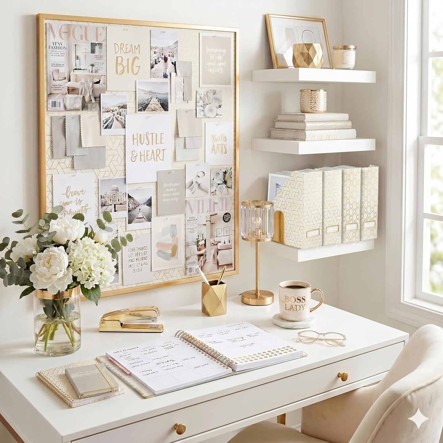 BLU MONACO | Cardboard Magazine File Holder Set of 4 | Vertical Magazine File Holder for Desk and Shelves | Cream Gold