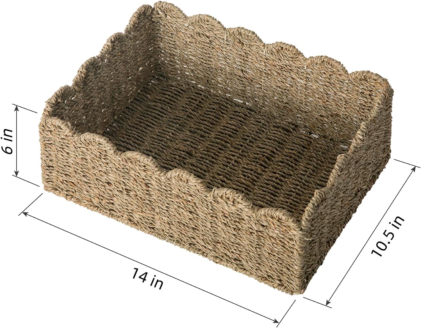 Scalloped Basket / Hand Woven Baskets / Sage Green / M