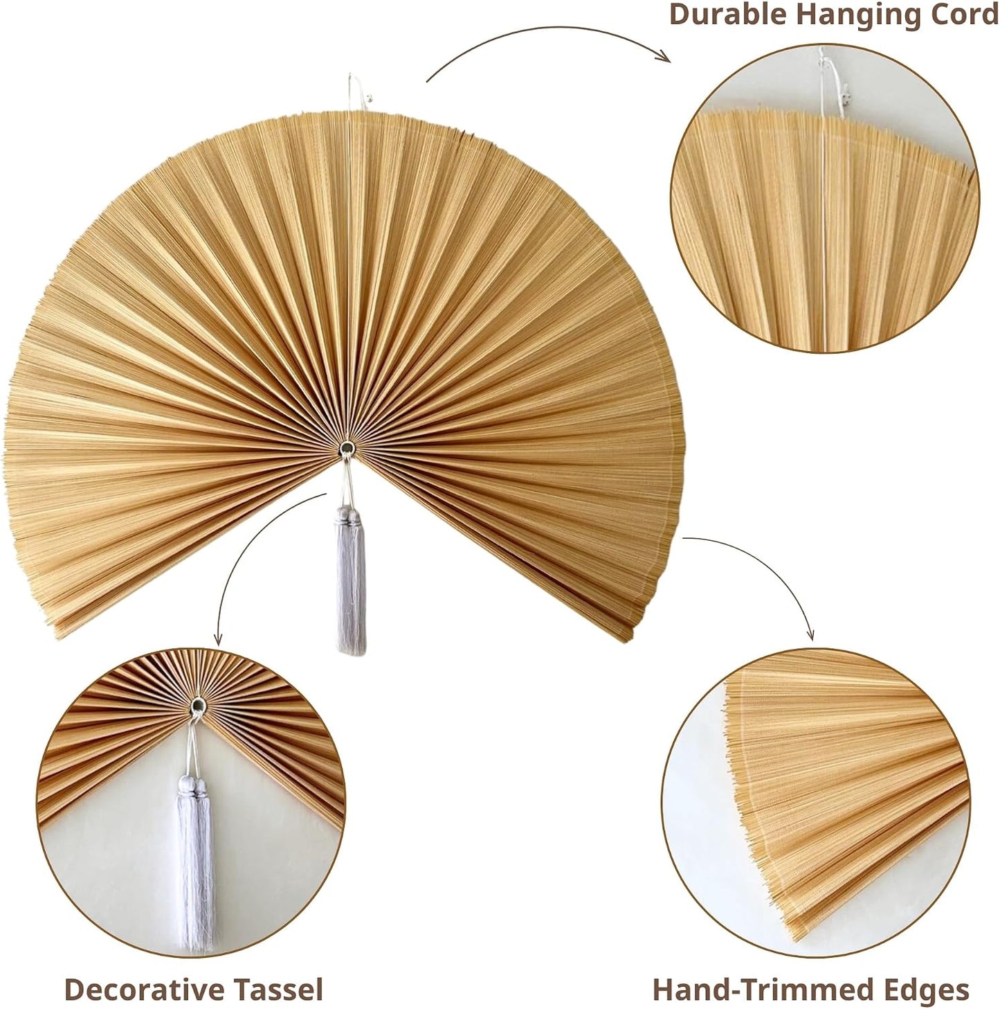 Large Bamboo Fan Wall Art for Boho Hanging Headboard / Ivory / 40inch
