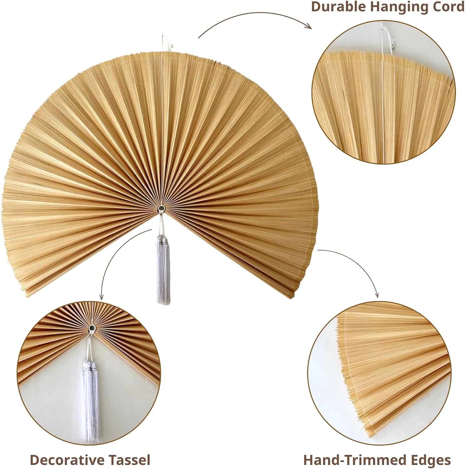 Large Bamboo Fan Wall Art for Boho Hanging Headboard / Ivory / 40inch