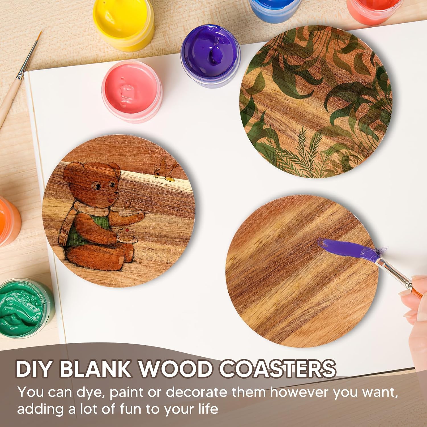 Wood Coasters Wooden Coaster for Drinks Coffee Table / Round / Set of 24