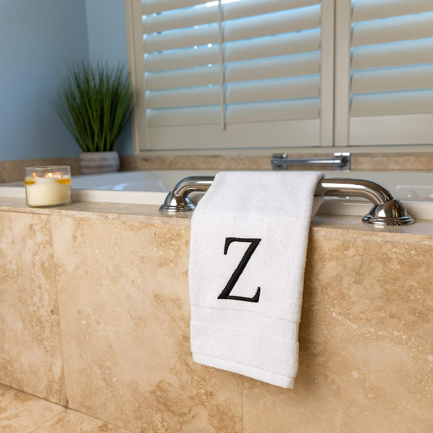 White with Black Monogrammed Hand Towels for Bathroom - Set of 2 Letter Z | Luxury Hotel Quality Initial Towels For