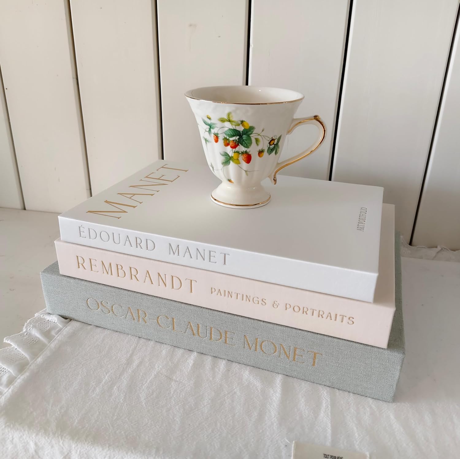 Fake Faux Books / Linen Sage-beige-white / Set of 3