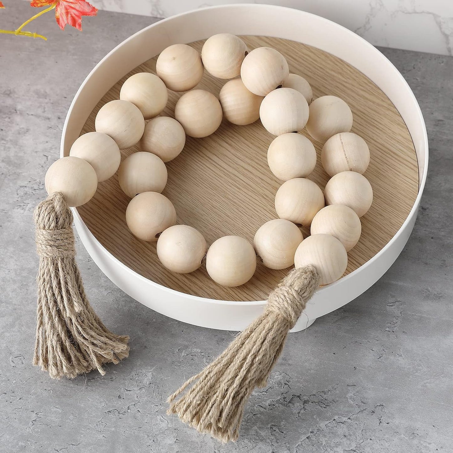 Farmhouse Decor Large Wood Bead Garland long / Natural / 50 Inch