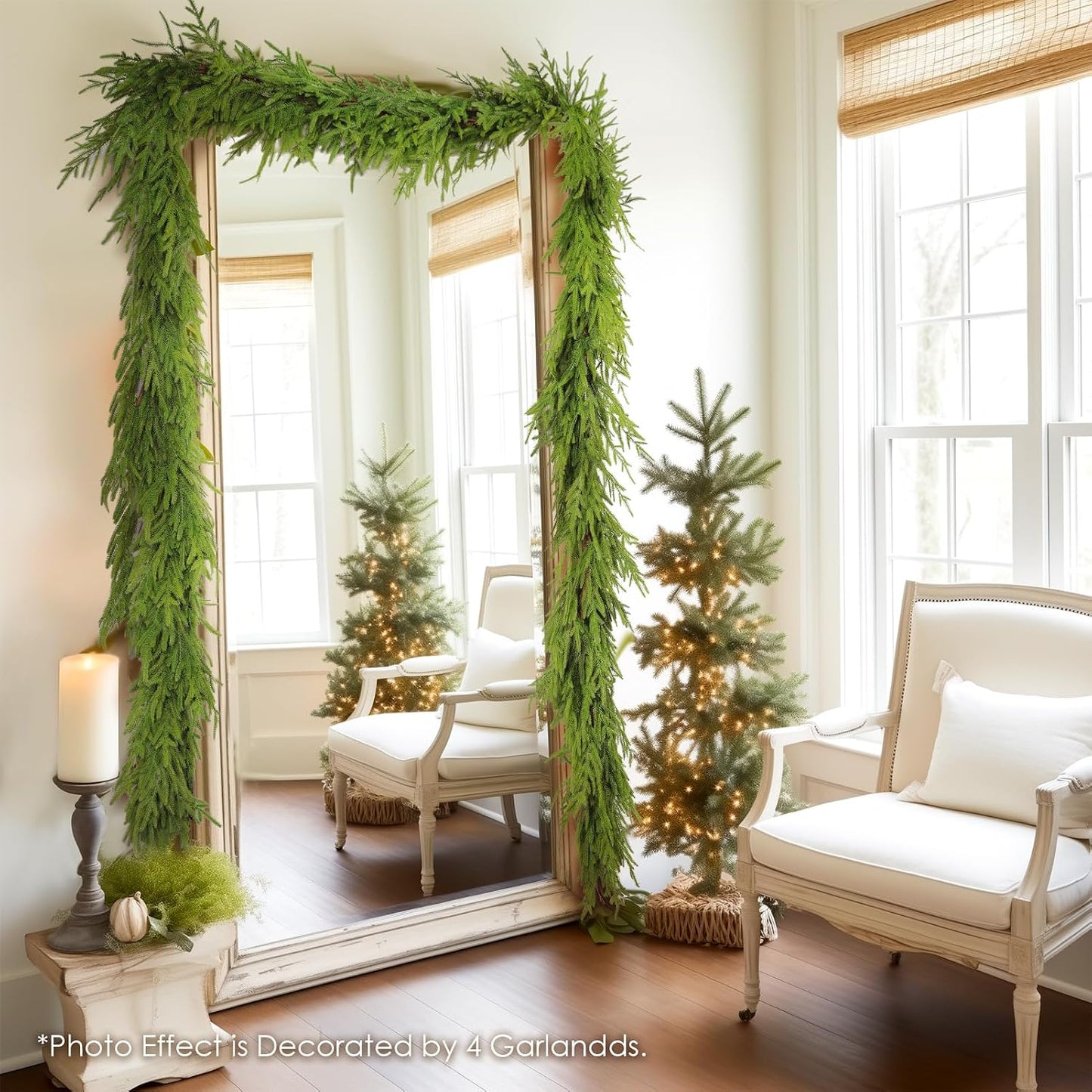 WBHome 9ft Real Touch Norfolk Pine Christmas Garland, Winter Greenery Garland for Christmas, Holiday Seasonal