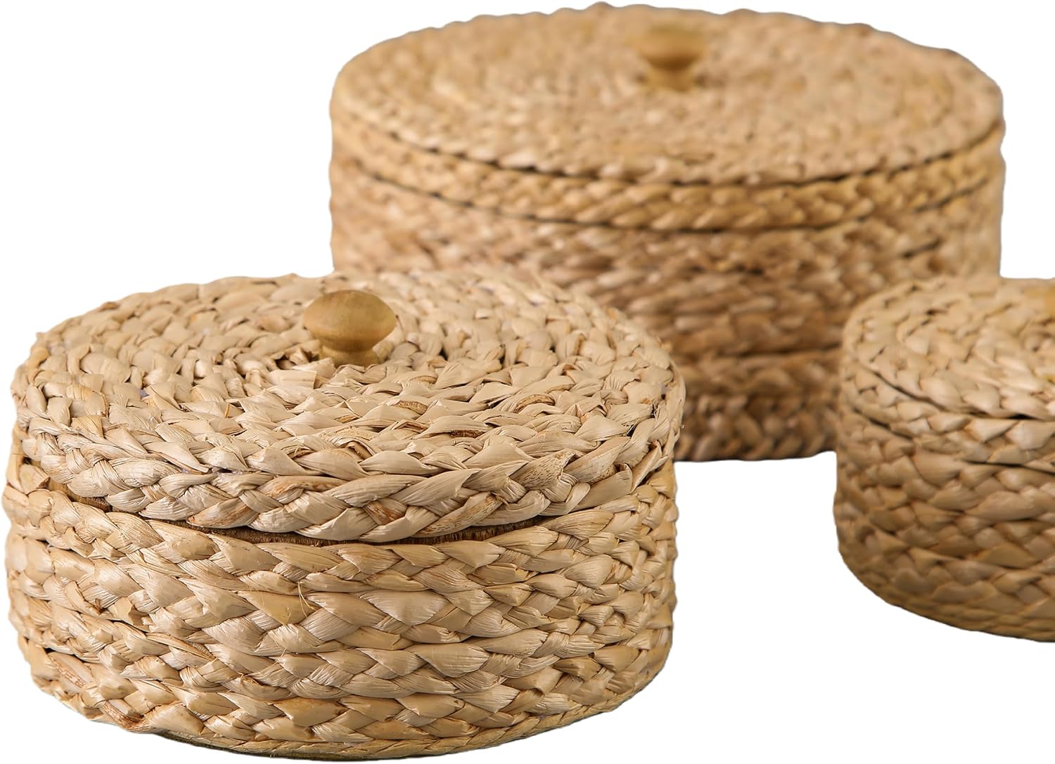 Boho Organizer / Handwoven Wicker Basket / Brown / Set of 3