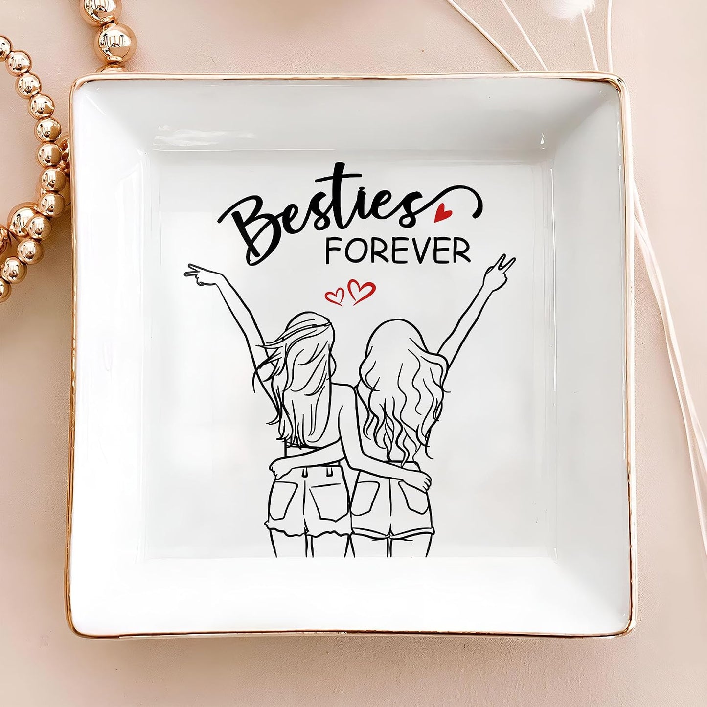 BFF 4" Ceramic Jewelry Tray / Besties Forever