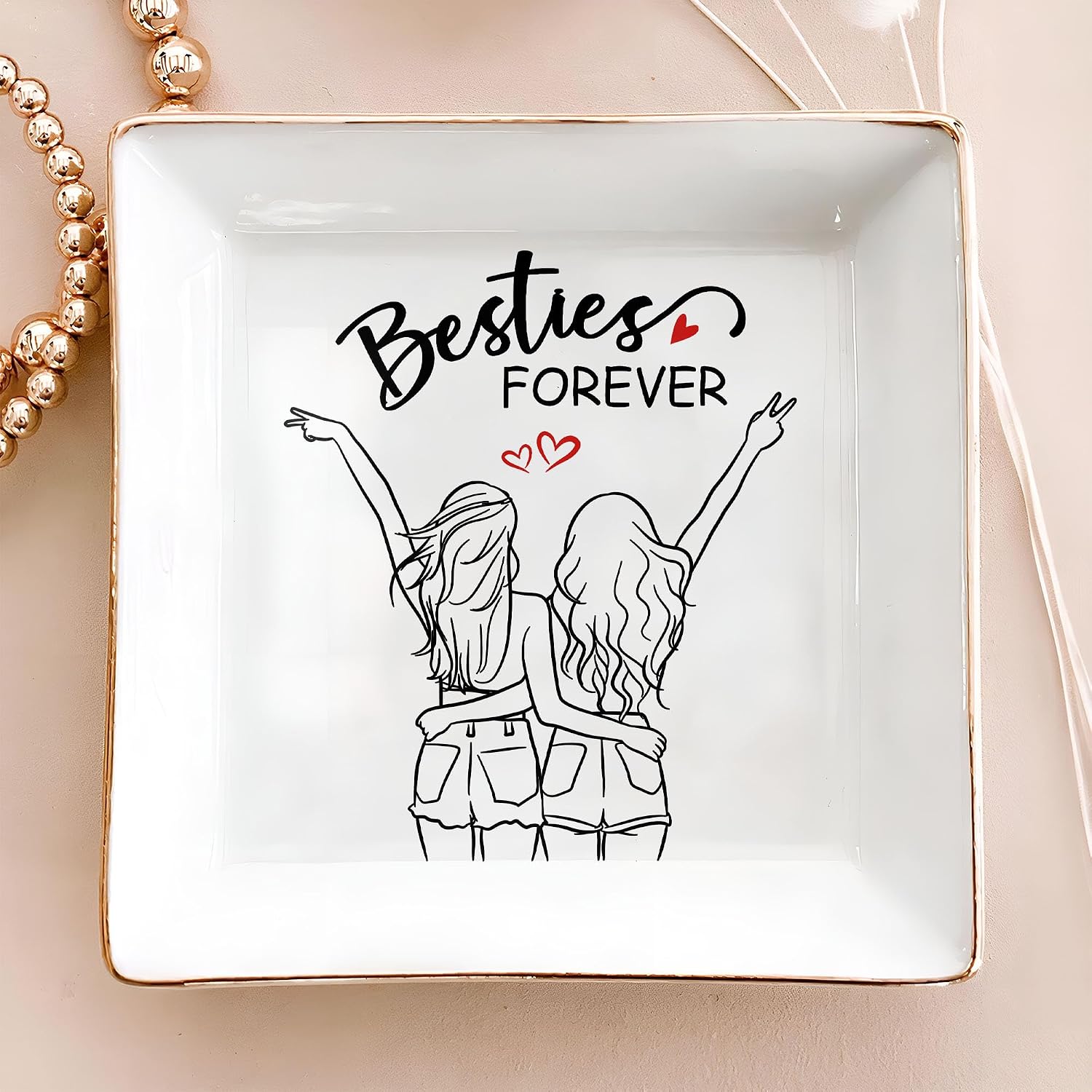 BFF 4" Ceramic Jewelry Tray / Besties Forever