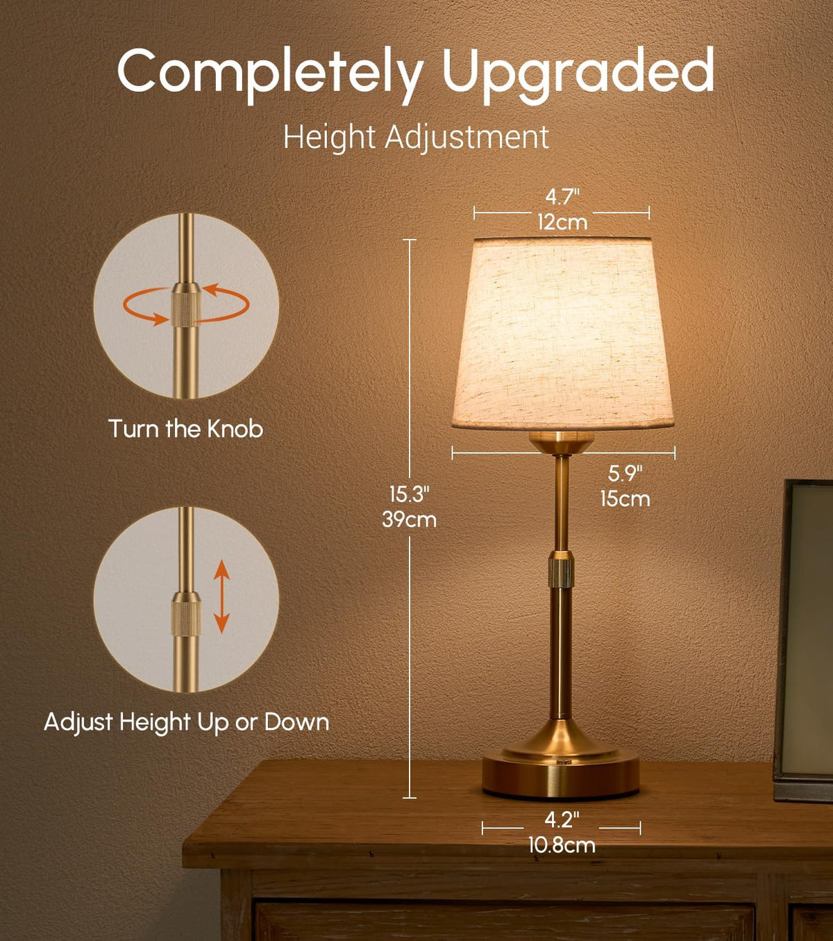 2 Pack Rechargeable Cordless Table Lamp - Small Table Lamp with 5200mAh Battery Operated, Bedside Lamps with 3 Color