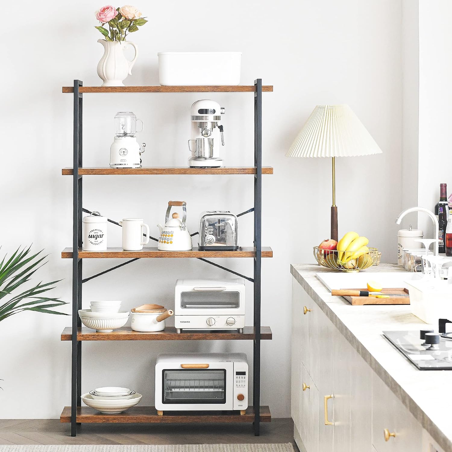Metal Frame / Rustic Open Book Shelf / 5-tier / Rustic Brown