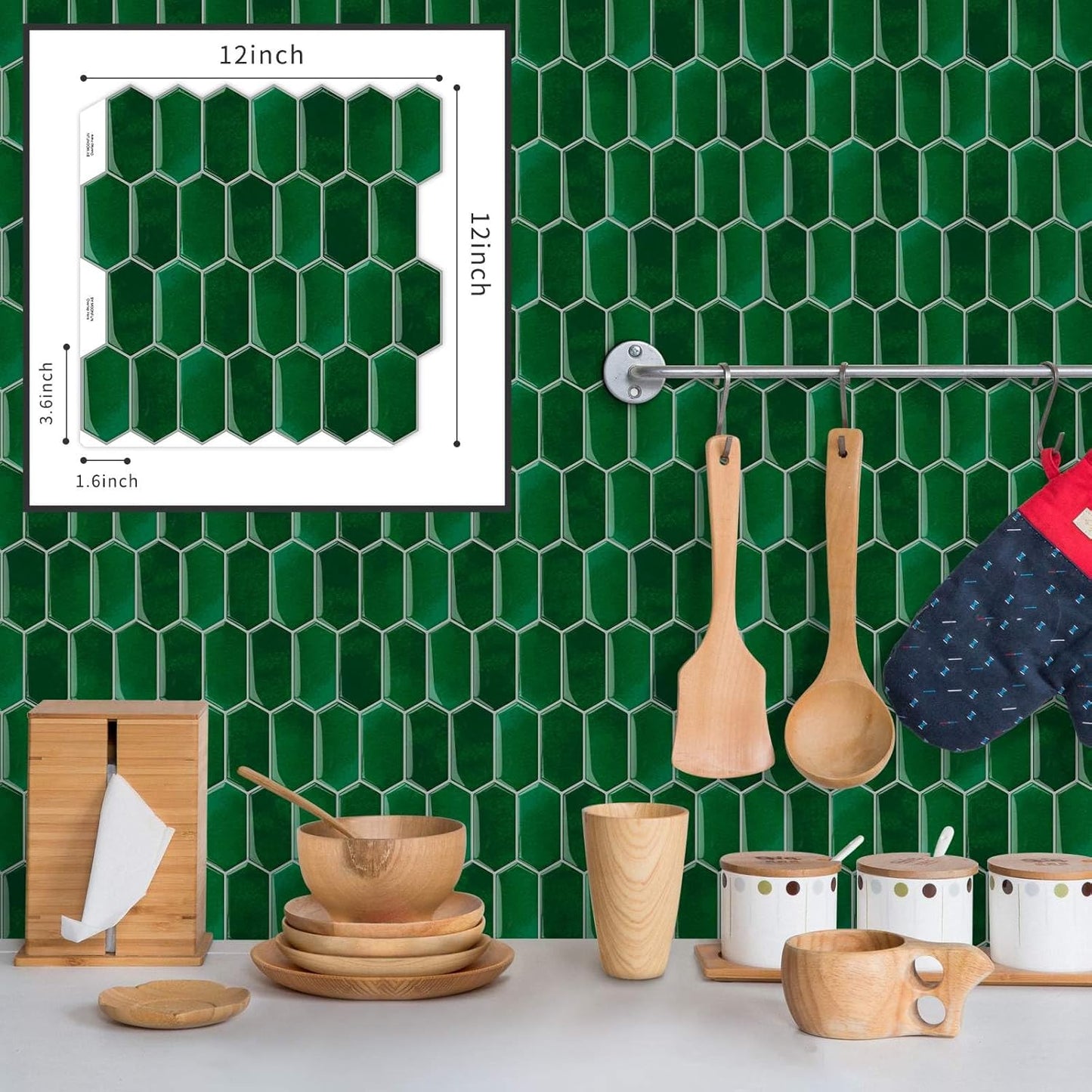3D Waterproof Self-Adhesive Wall Tile Stick on Backsplash / Emerald Green