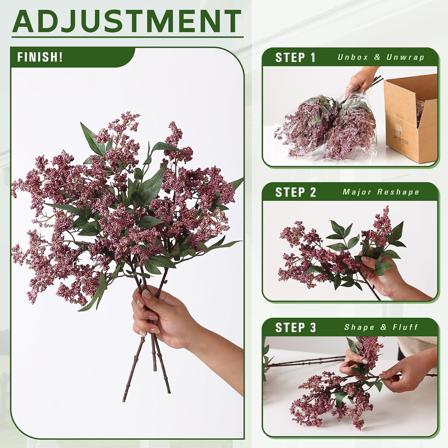 Artificial Nandina Berry Stem for Vase / Dusty Plum / Set of 6