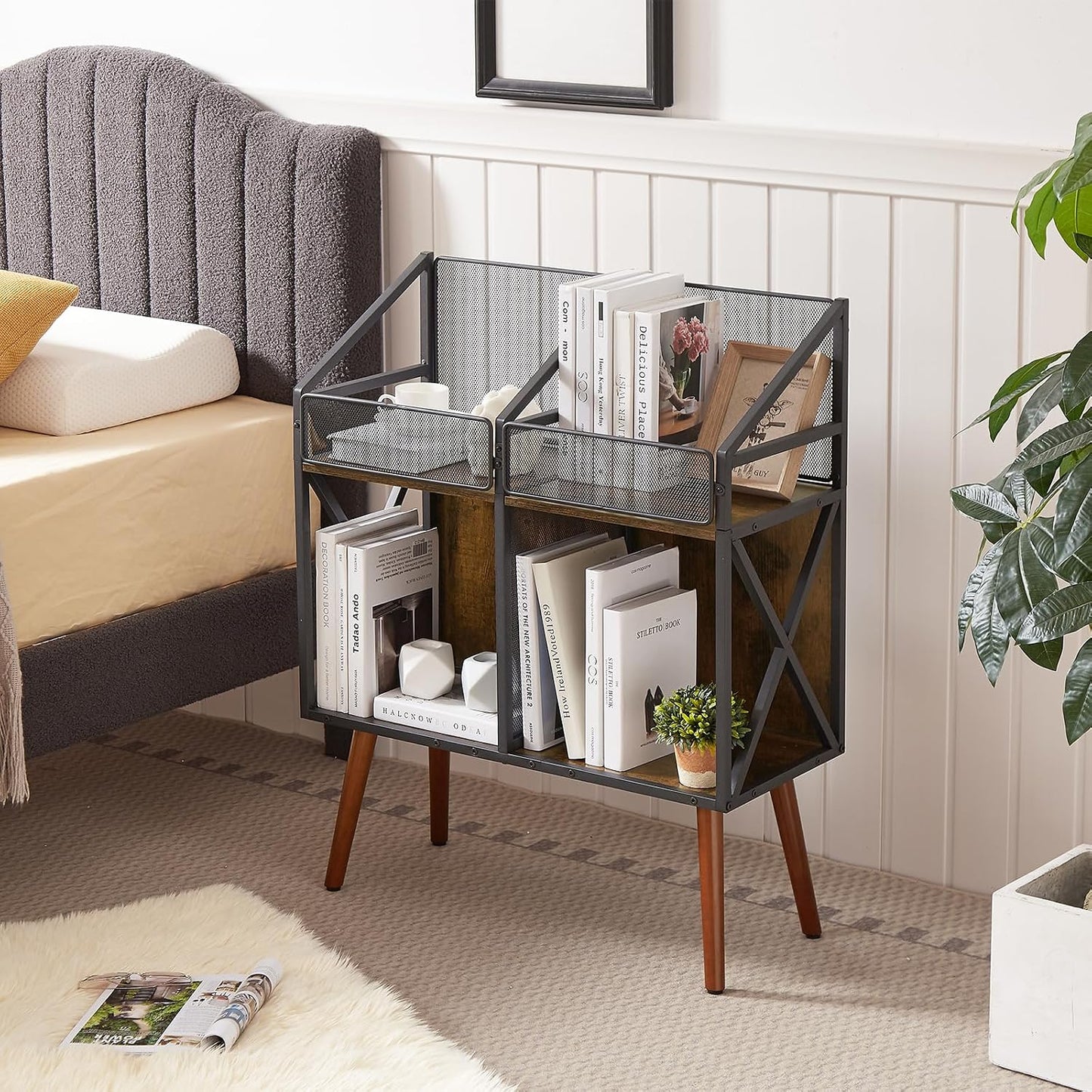 EYOCAL Vinyl Record Storage Holder Rack,250 LP Wooden Record Display Table for Albums Books Magazines Files for Living