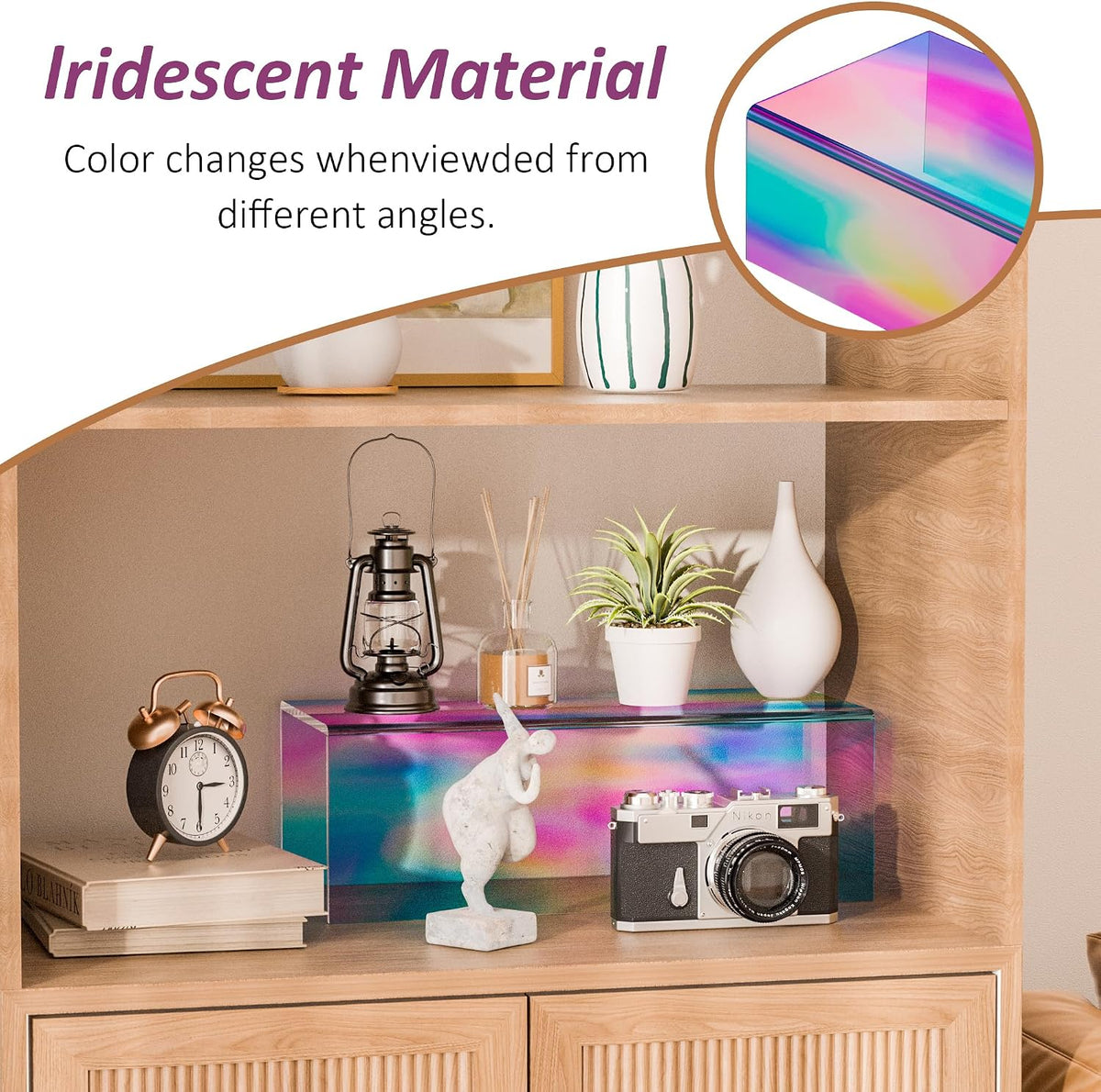 Sezanrpt Acrylic Shelf Riser 12x5.1x4 pack of 2, Iridescent Acrylic Stand for Funko Pop, Collectibles, Brand Store