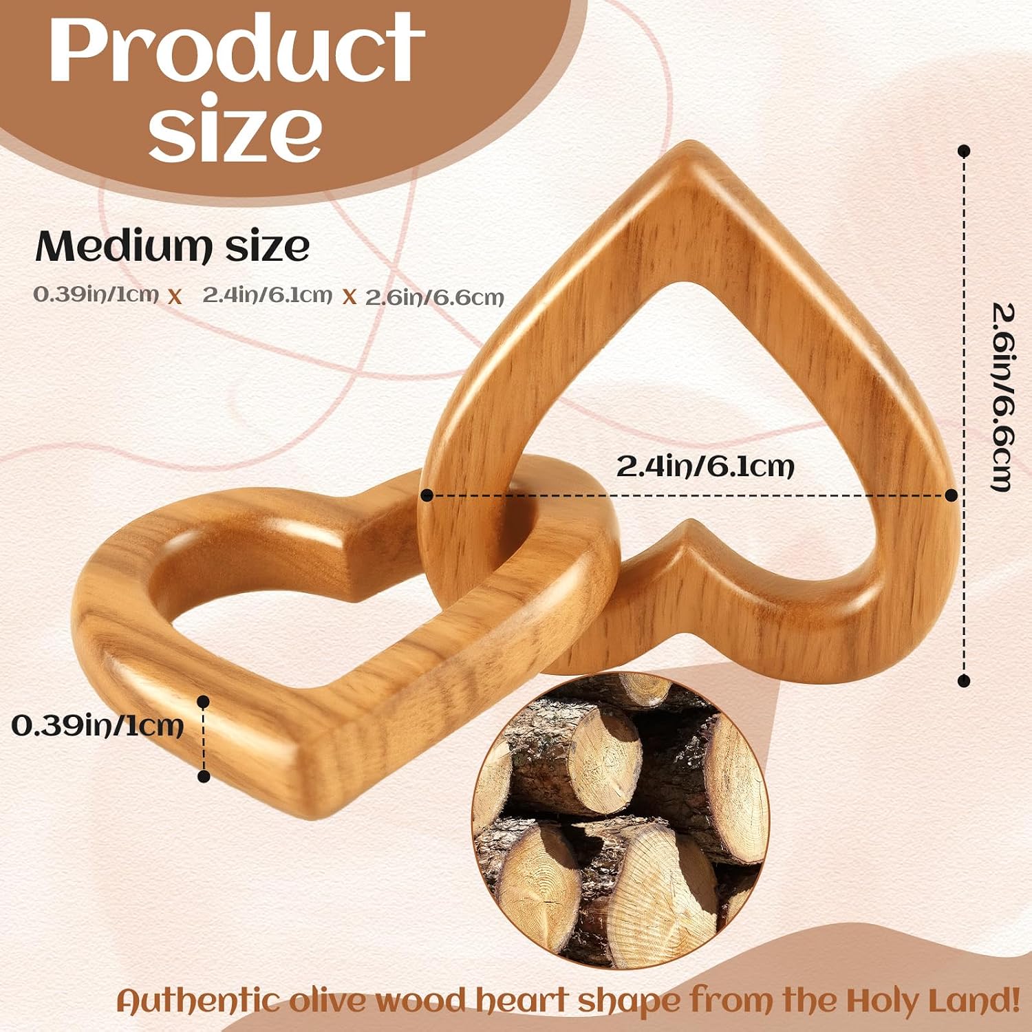 interlinked Olive Wood Hearts / Medium