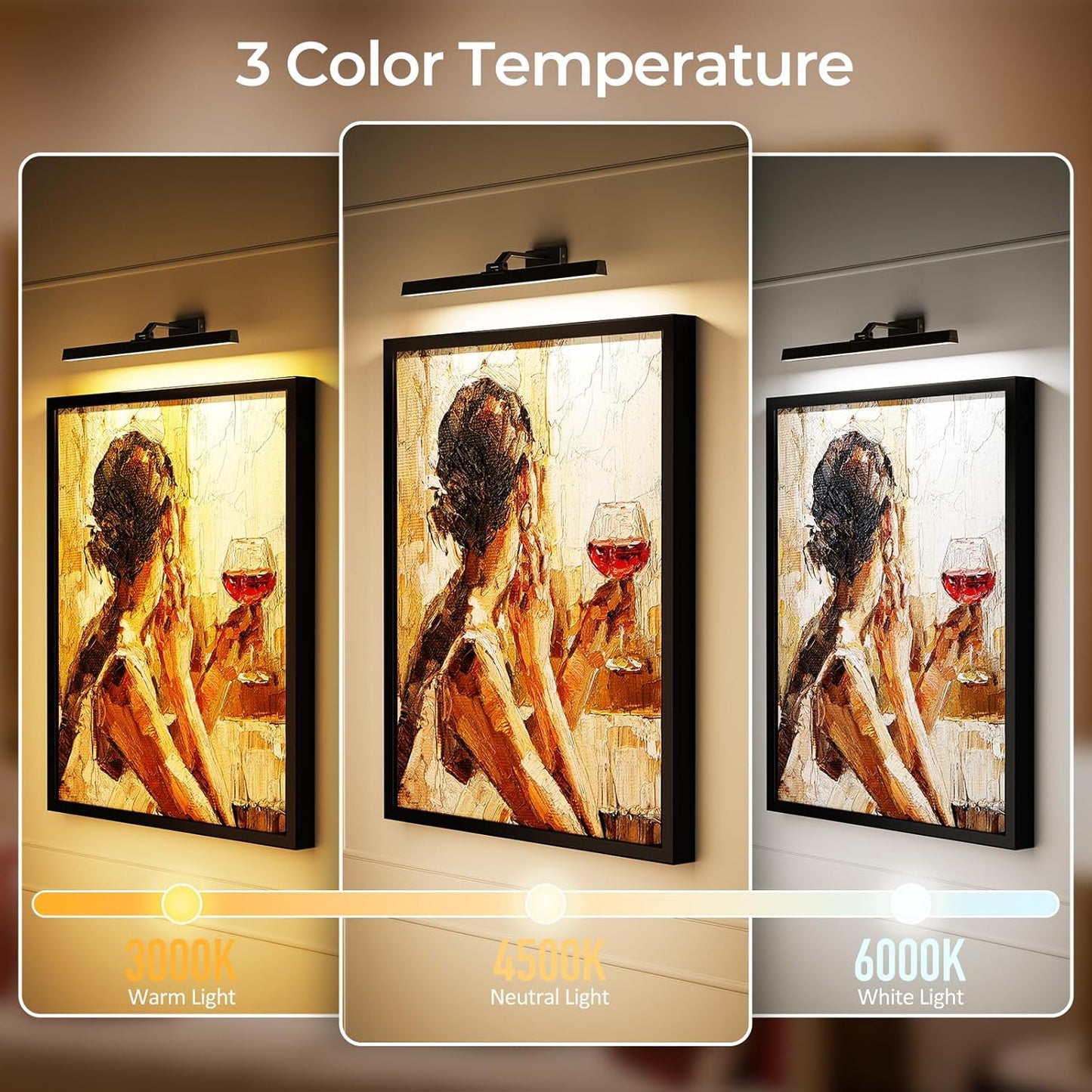 Picture Lights for Wall, Battery Operated Picture Light 24in Gallery Light for Paintings CCT Dimmable Recharging