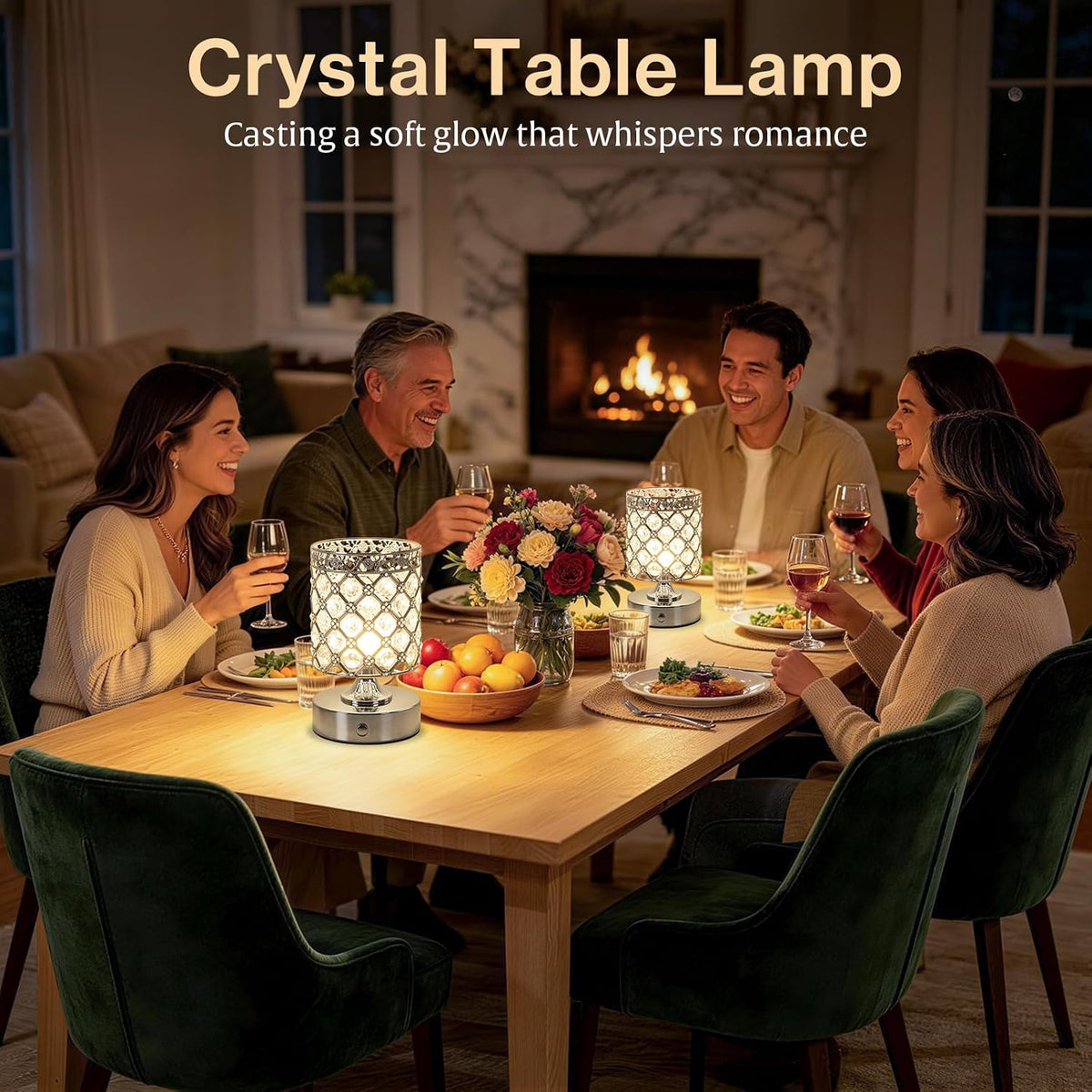 Silver Small Crystal Rechargeable Cordless Table Lamps Set of 2 | 6000mAh Battery, 3 Color Temps, Stepless Dimming