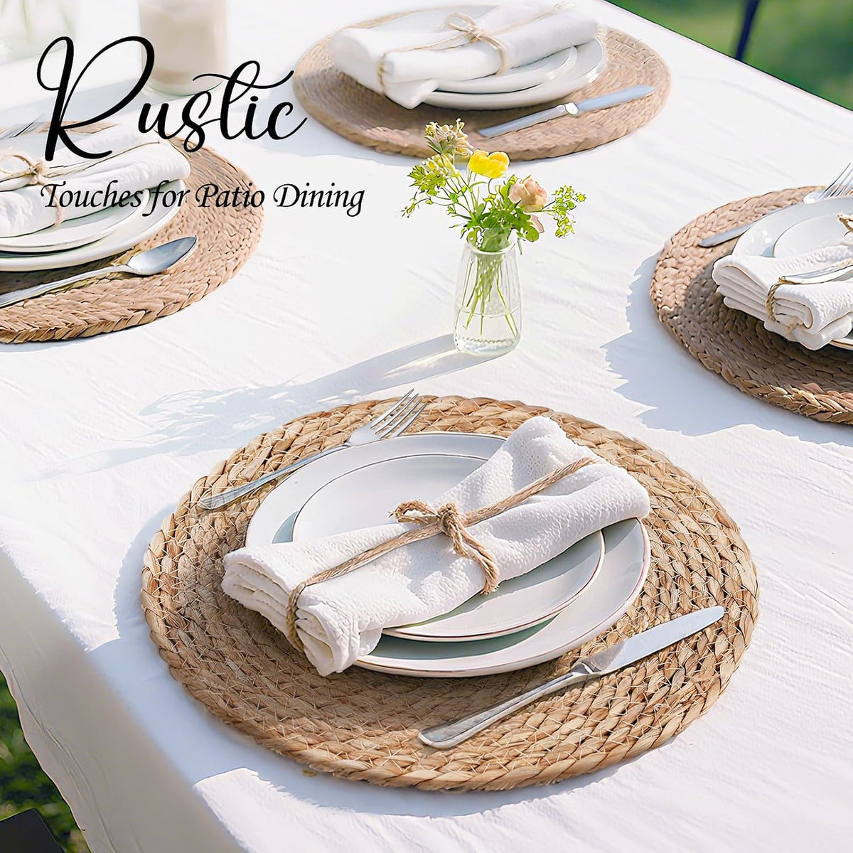 13 Inch Placemats Set of 24, Boho Round Woven Place Mats for Dining Table Decor, Rustic Jute Chargers for Dinner