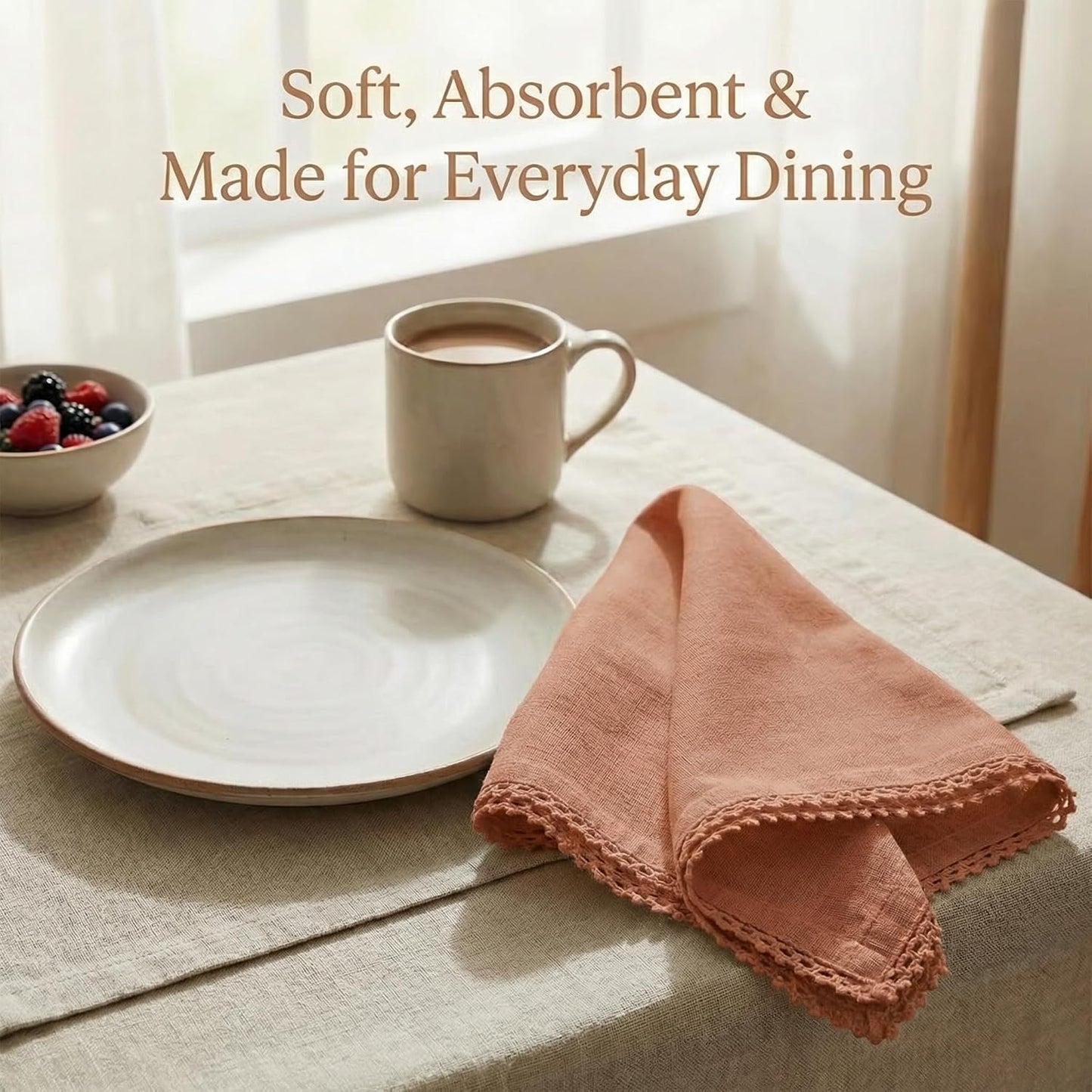 ACCENTHOME Rust Cloth Napkins Set of 12 18x18 inch Cotton Linen Dinner Napkins - Washable Soft Premium Hotel Quality