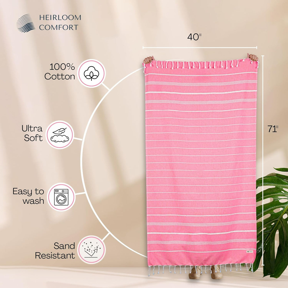 Turkish Beach Towels Set of 6, 40x71 Inches, Oversized, 100% Cotton, Lightweight, Sand Free, Quick Dry, Absorbent