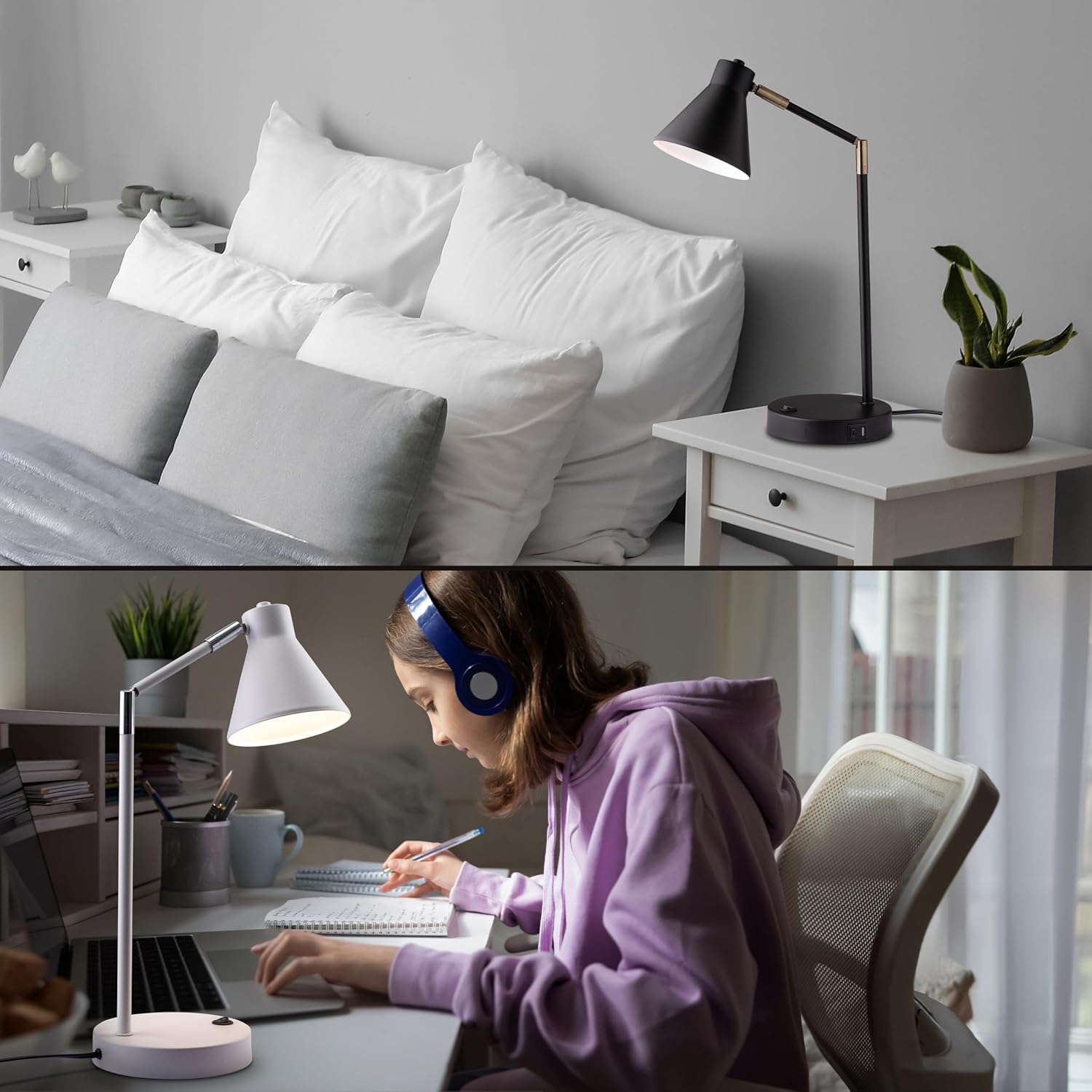 O'Bright Astrum - LED Desk Lamp with Dual USB Charging Ports, 100% Metal, 270 Degree Swivel Arms, Soft White Light