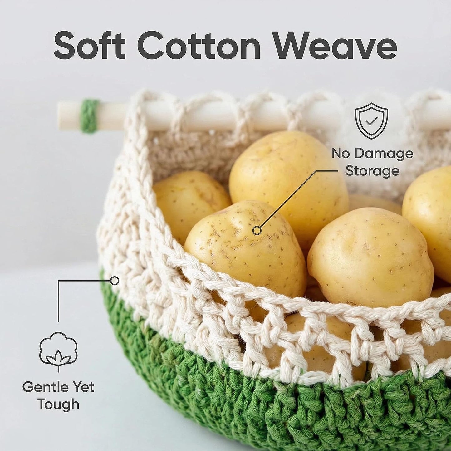 Woven Cotton Hanging Fruit Basket / Green