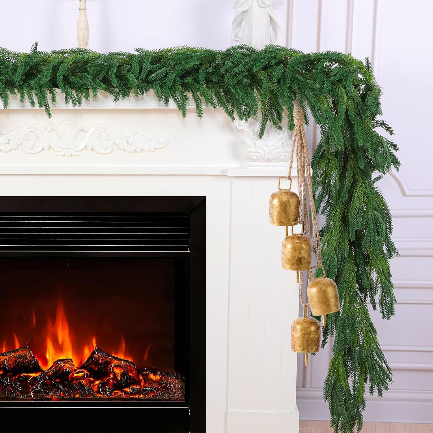Hananona 4 Pcs 9 Ft Artificial Norfolk Pine Garlands, Realistic Pine Garland, Green Artificial Greenery Garland for