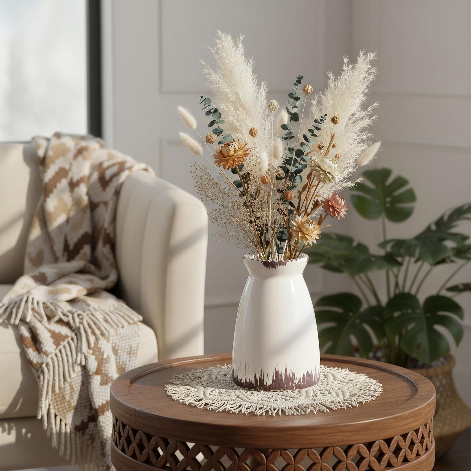 Modern Vases / White Flower Vase- Ceramic Vase for Decor / White Antique-7inch