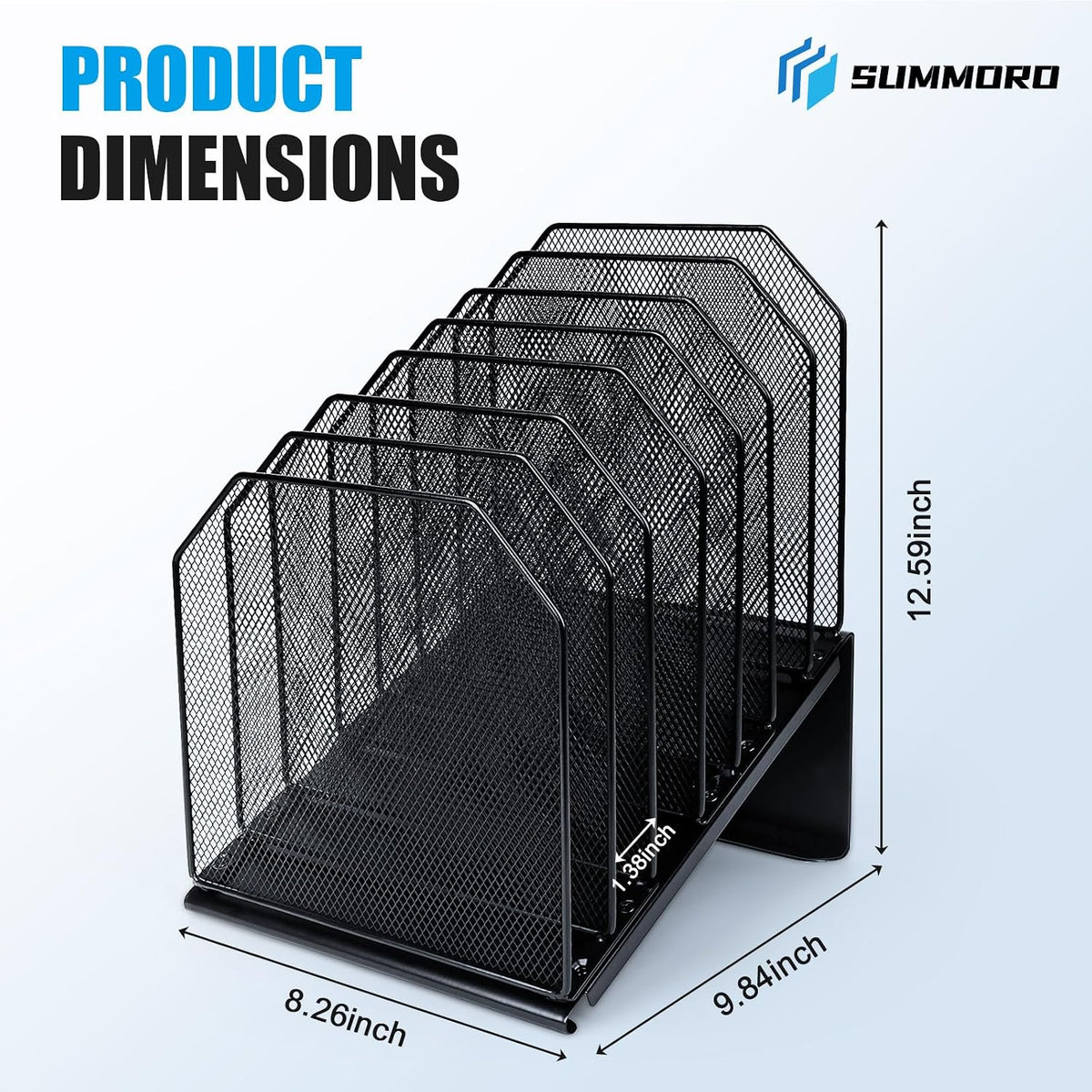 SUMMORO Inclined File Organizer for Desk, 7-Section Vertical File Holder | Office Desk Organizer Metal Rack File