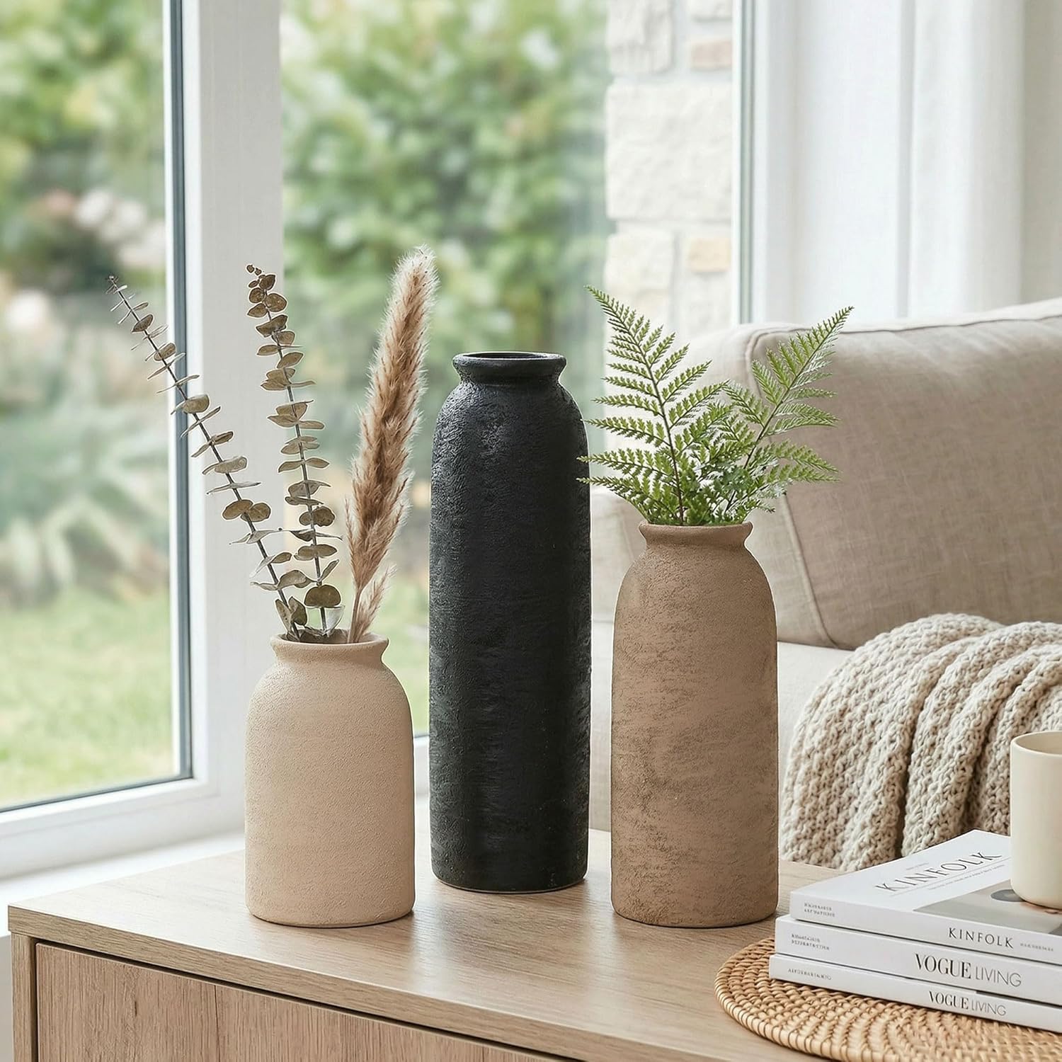 Ceramic Vase / Rustic-black Set / Set of 3