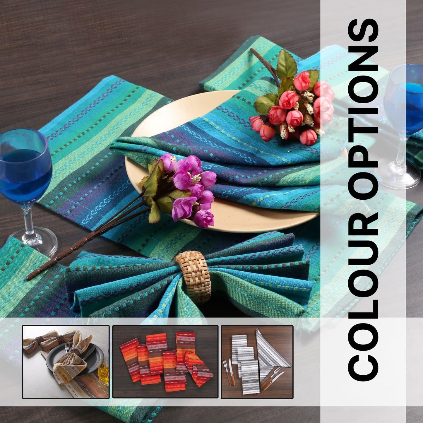 LFH Home Cotton Rich Cloth Salsa Napkin Set of 12 Washable Soft Durable Striped Table Napkins for Dining Wedding, Daily