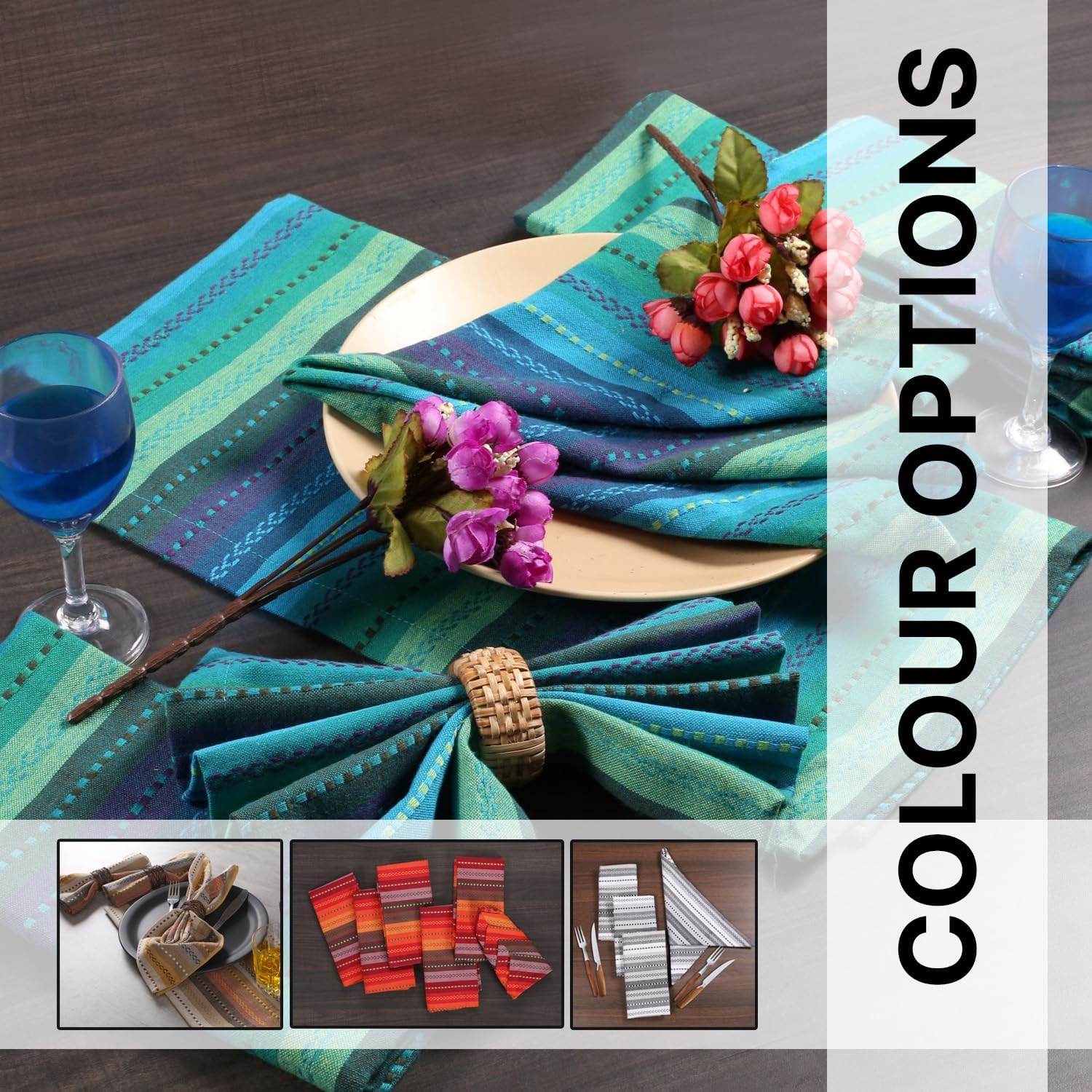LFH Home Cotton Rich Cloth Salsa Napkin Set of 12 Washable Soft Durable Striped Table Napkins for Dining Wedding, Daily