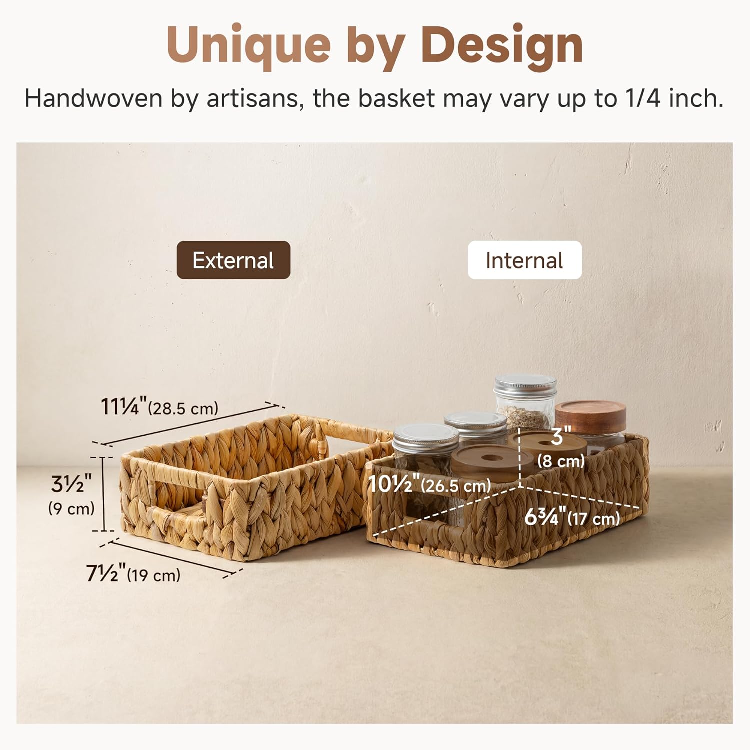 Small Wicker Baskets for Organizing in Living Room and Shelf / Natural / 2 x 11 / Set of 2