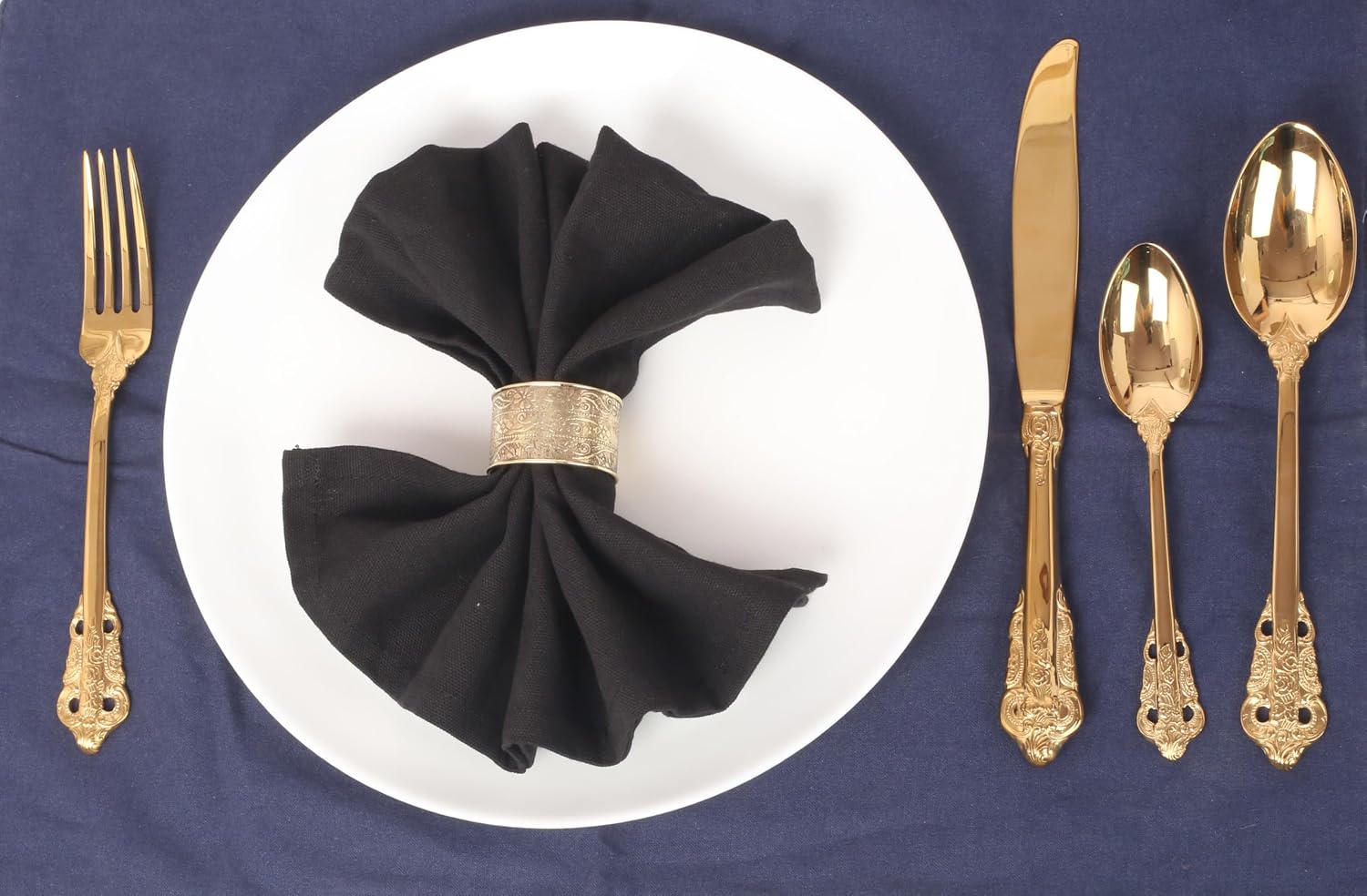 Handcrafted Floral Table Napkin Rings, Gold Tone, Set of 12 | Handcrafted large-size floral napkin holders; Decorative