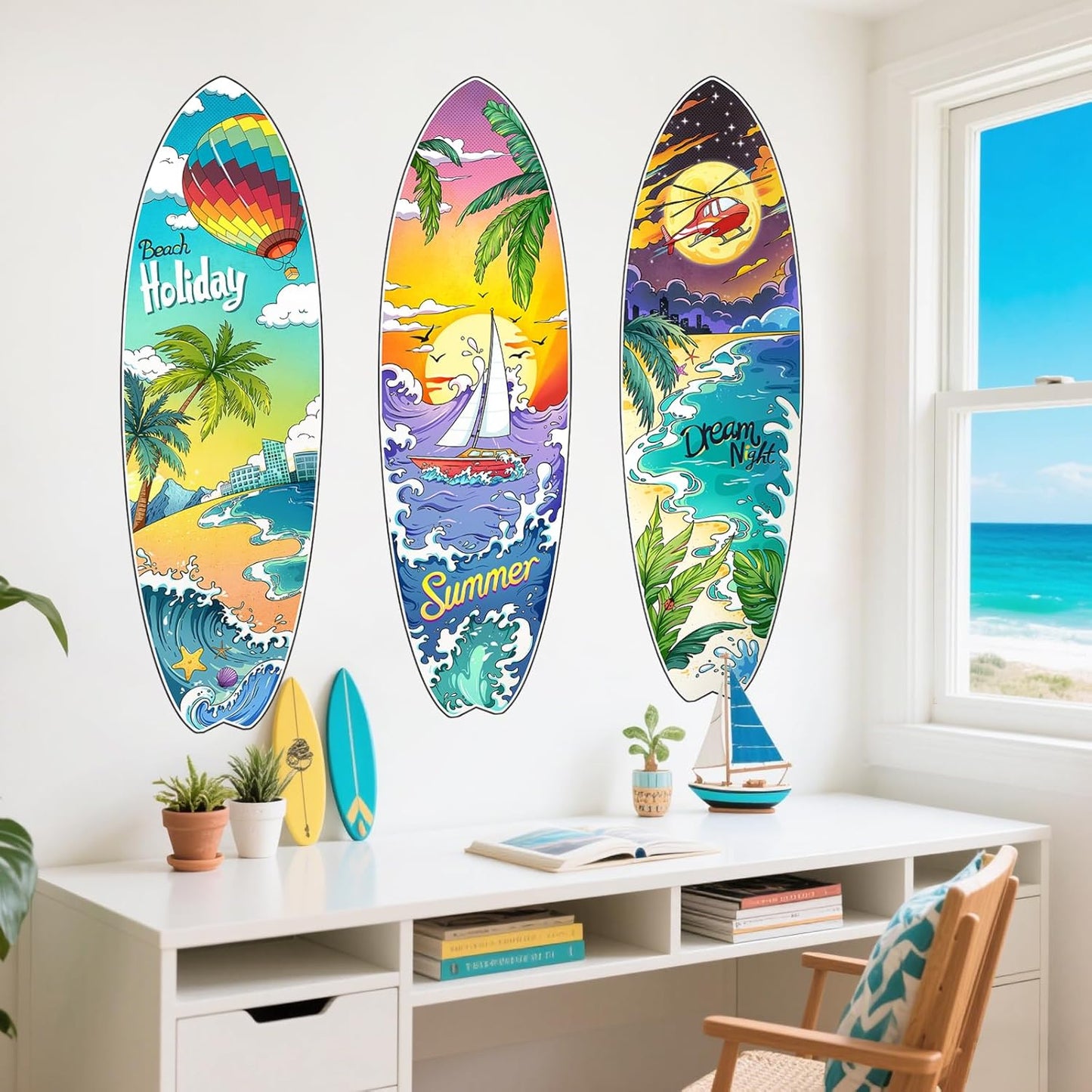 Surfboard Wall Decals Summer Beach Holiday Wall Stickers Removable Vinyl Wall Art / Set of 3