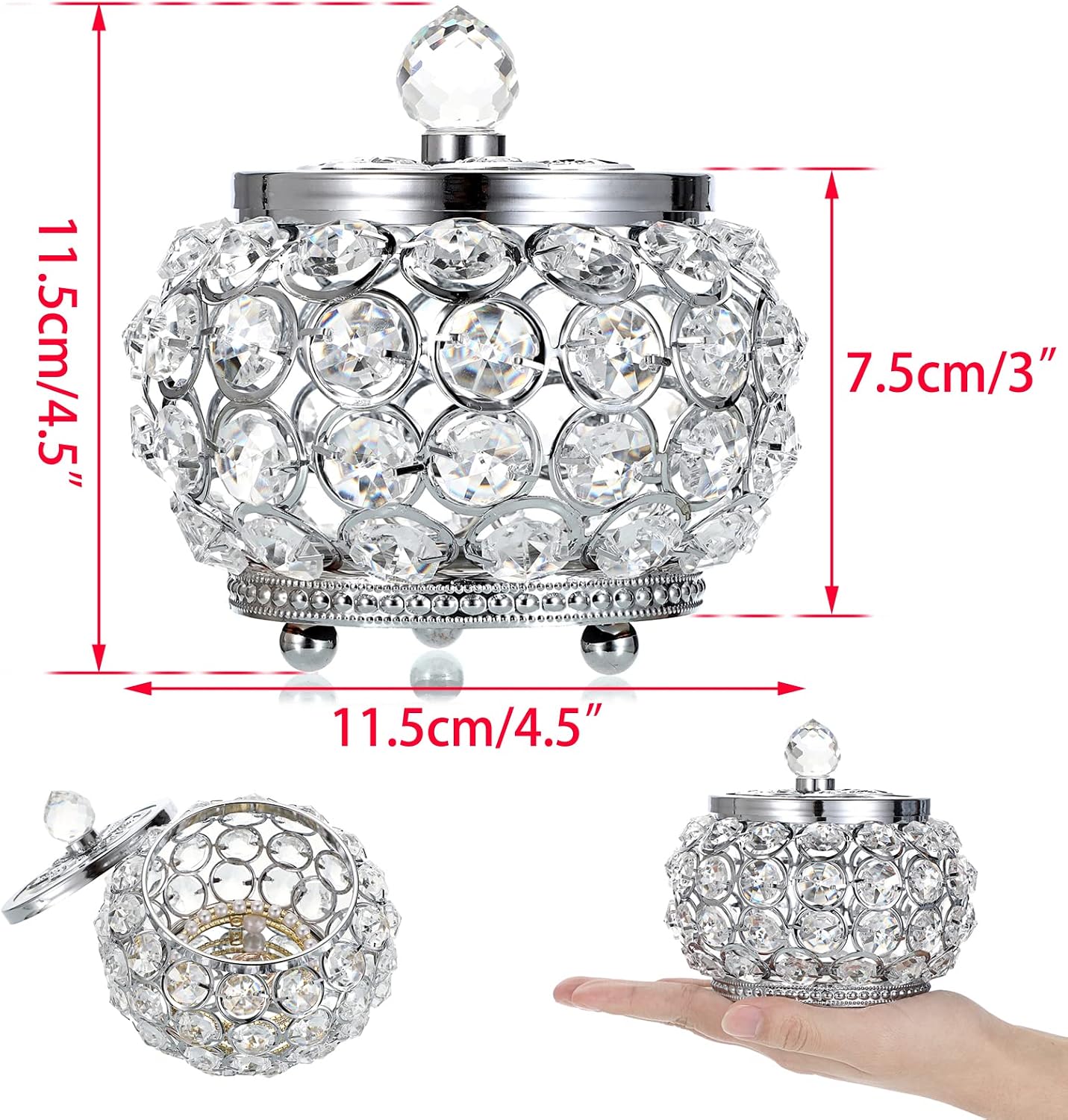 Glass Lid Trinket Organizer Mirrored Treasure Box Ring Holder Earrings Necklace / Small / Silver