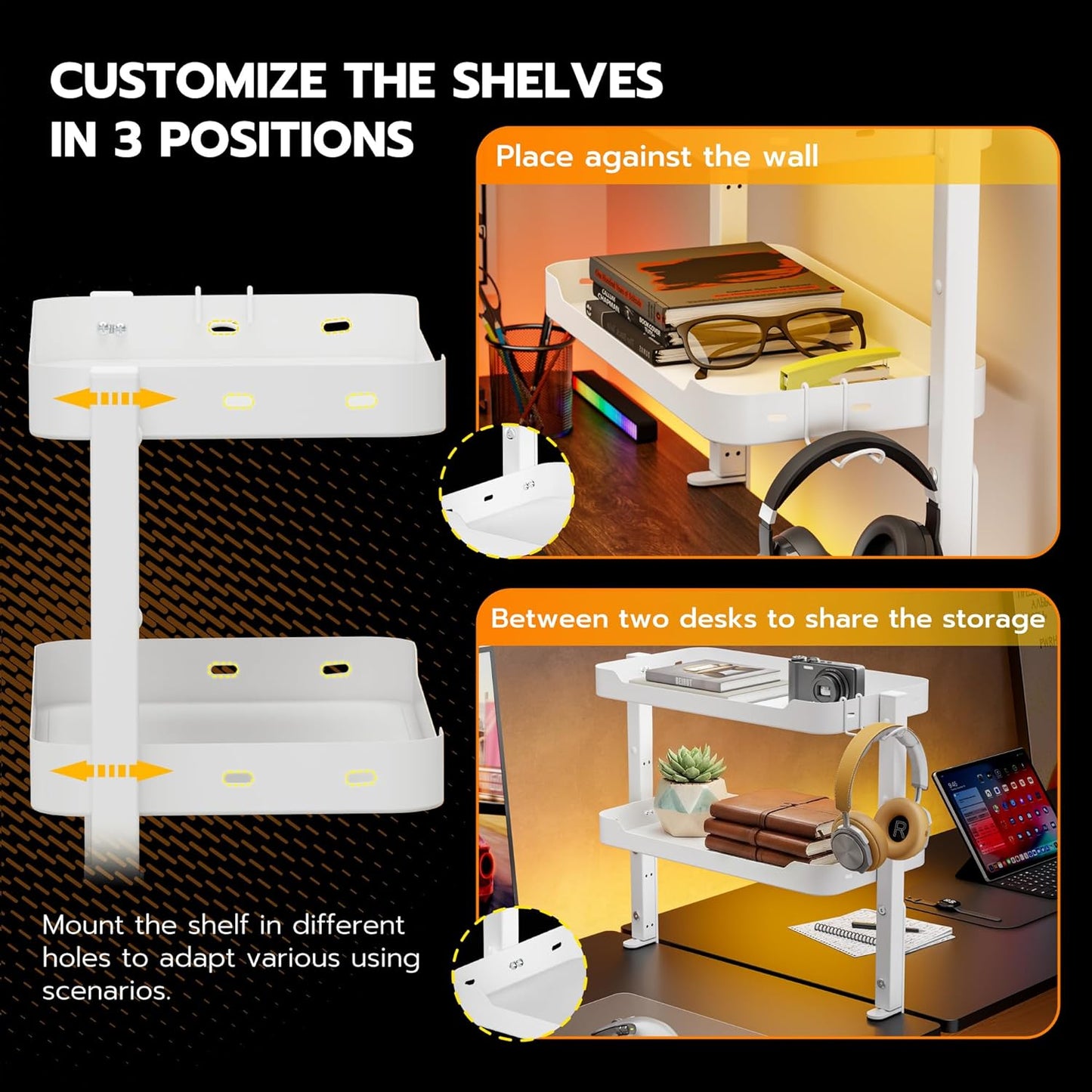 ARES WING 2-Tier 16 inch Clamp On Desk Shelf, Above or Under Desk Storage | Adjustable Desktop Organizer Shlef Holds 66