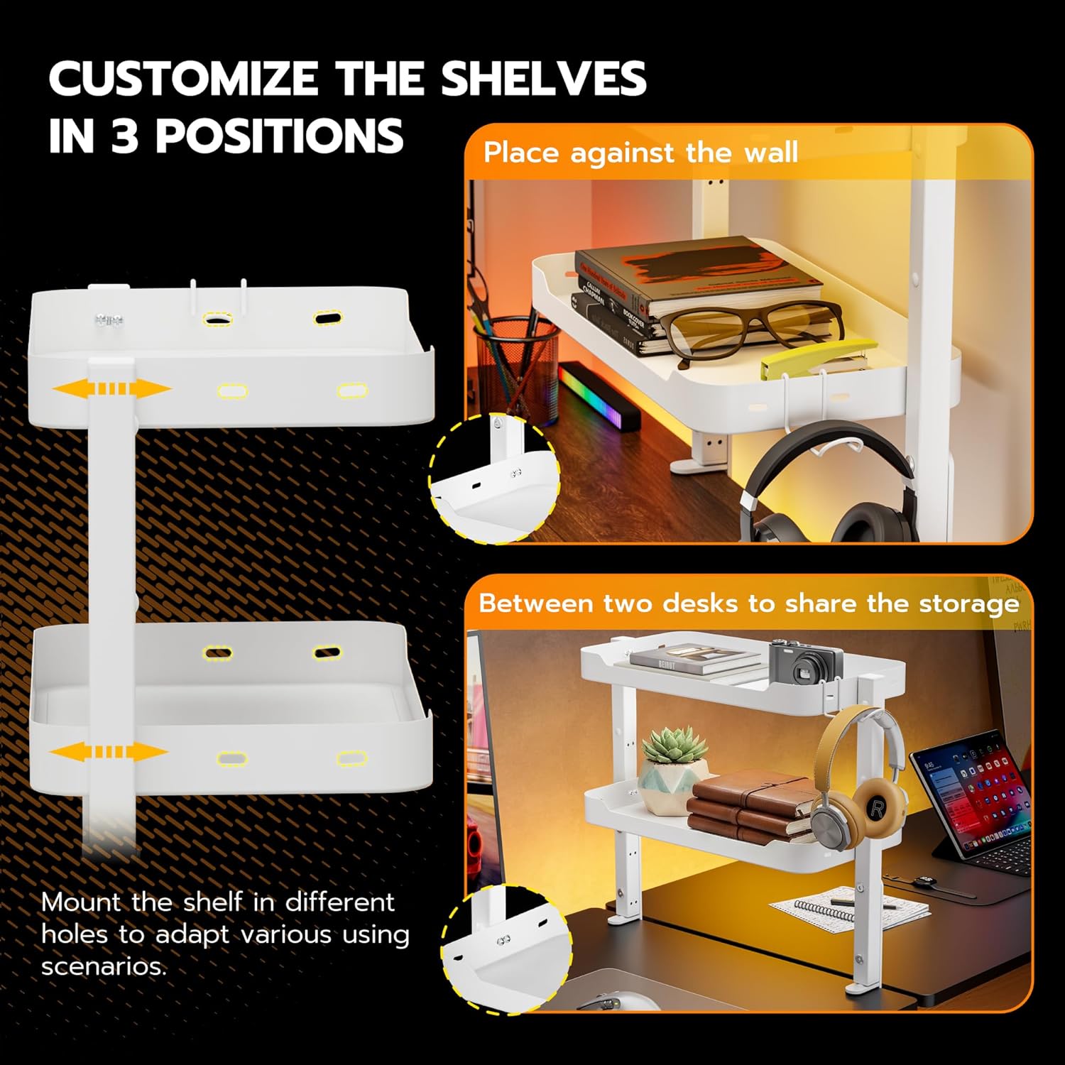 ARES WING 2-Tier 16 inch Clamp On Desk Shelf, Above or Under Desk Storage | Adjustable Desktop Organizer Shlef Holds 66