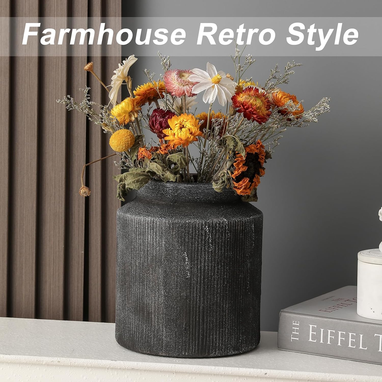 Farmhouse Vase / Vintage Rustic Terracotta Flower Vase Suitable / Frosted Dark Blue / 6.1 x 7