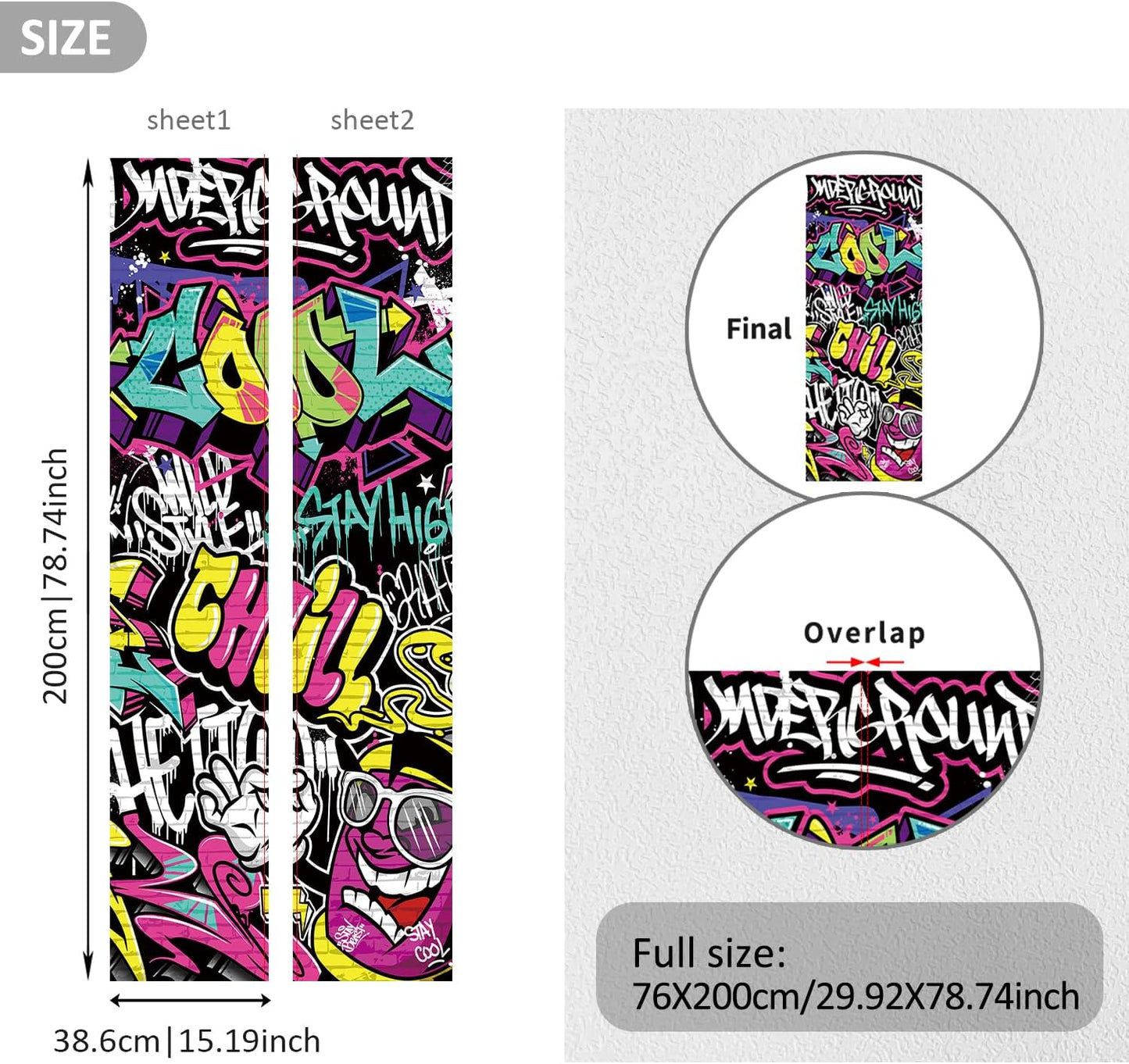 Graffiti Illustration Self-Adhesive Door Stickers Murals Decals / Dm304 / 30 x 78.7