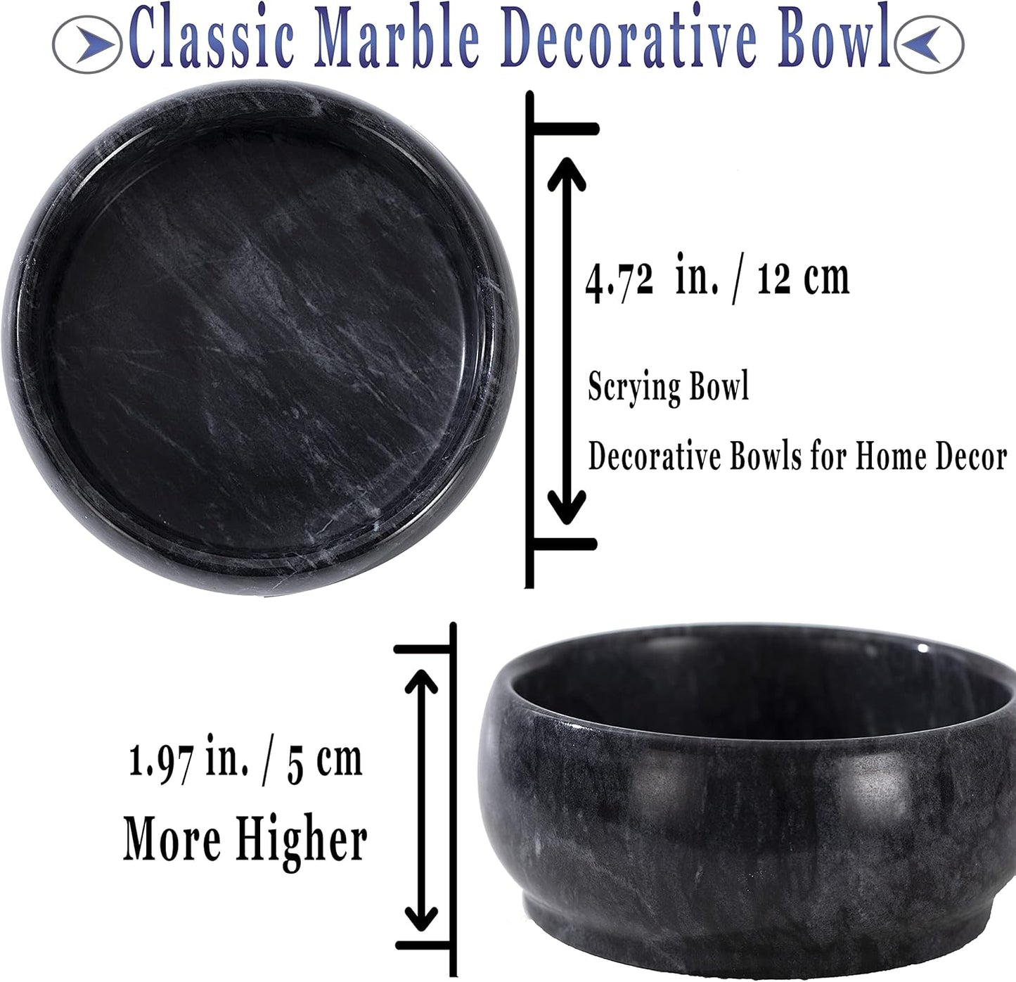 Natural Marble Key / Black Marble / 4.72 Inch