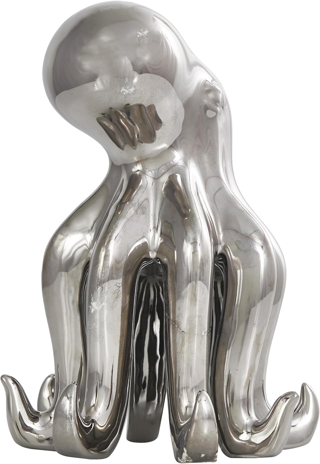 Ceramic Octopus Decorative Sculpture Standing Home Decor Statue / Silver / 6 x 6 x 8