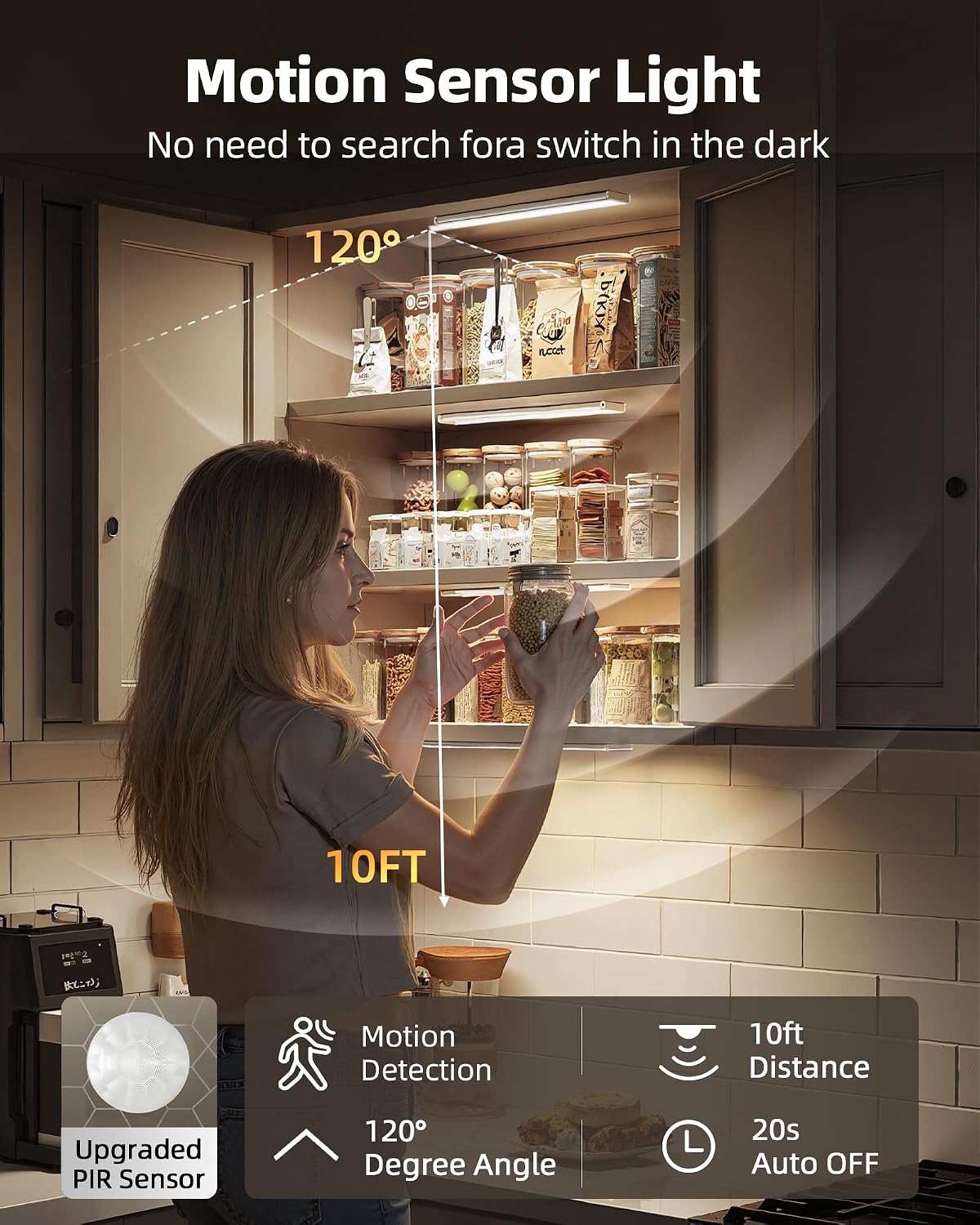 16inch Under Cabinet Lighting, 6Pack Rechargeable Motion Sensor Light Indoor, Magnetic Closet Lights with Dimmable & 3