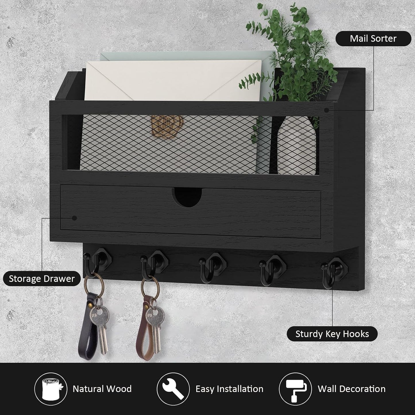 Key Organizer / Key and Mail Holder / Black