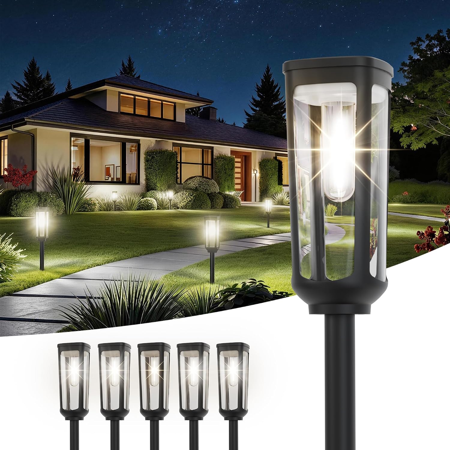JEJOT Solar Pathway Lights Outdoor Waterproof, 6 Pack Solar Walkway Lights