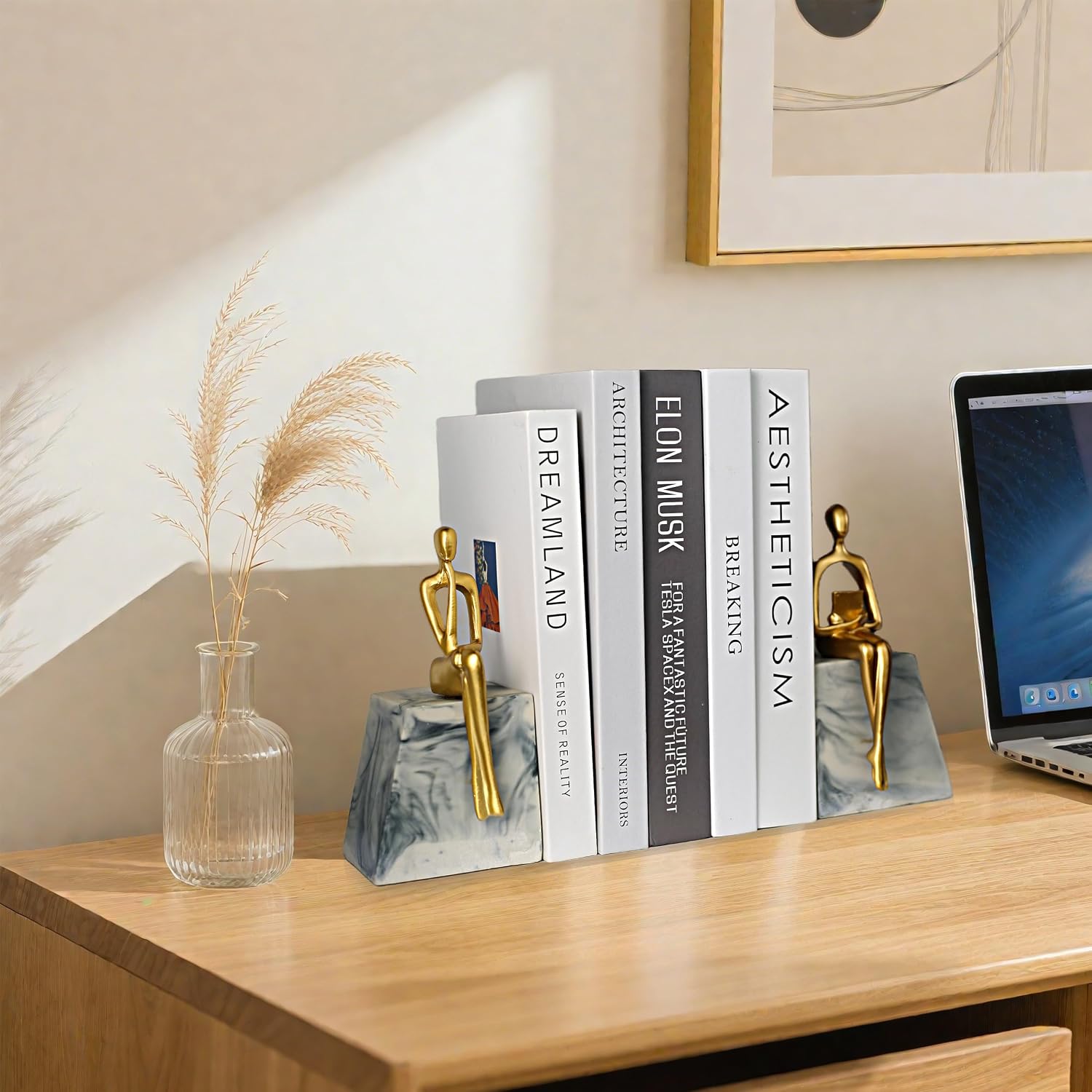 Book Ends / Heavy Duty Abstract Statue Decorative Bookends / Thinker